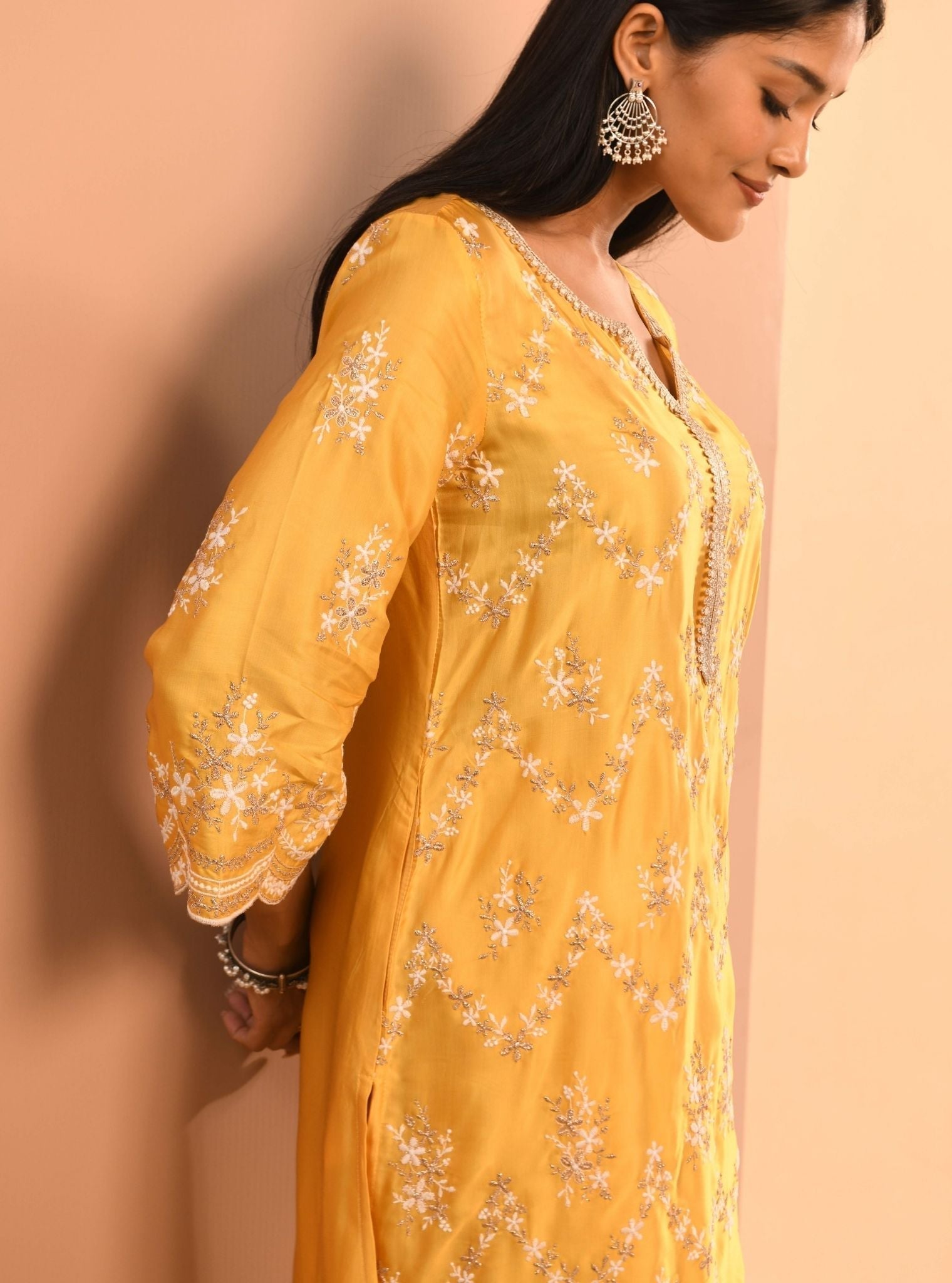 Mulmul Cupro Valaya Yellow Kurta