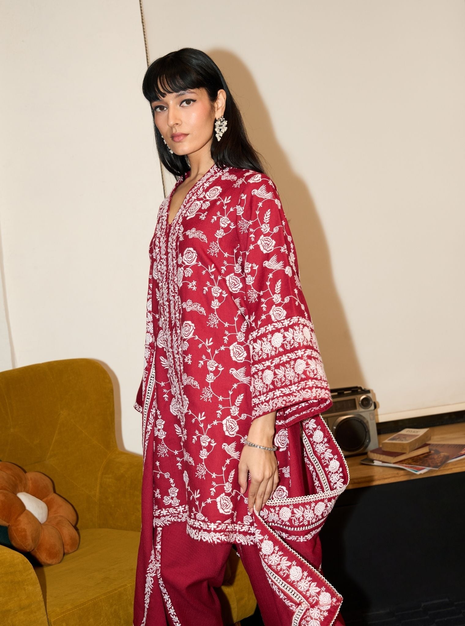 Greta Wool Wine Kurta Set