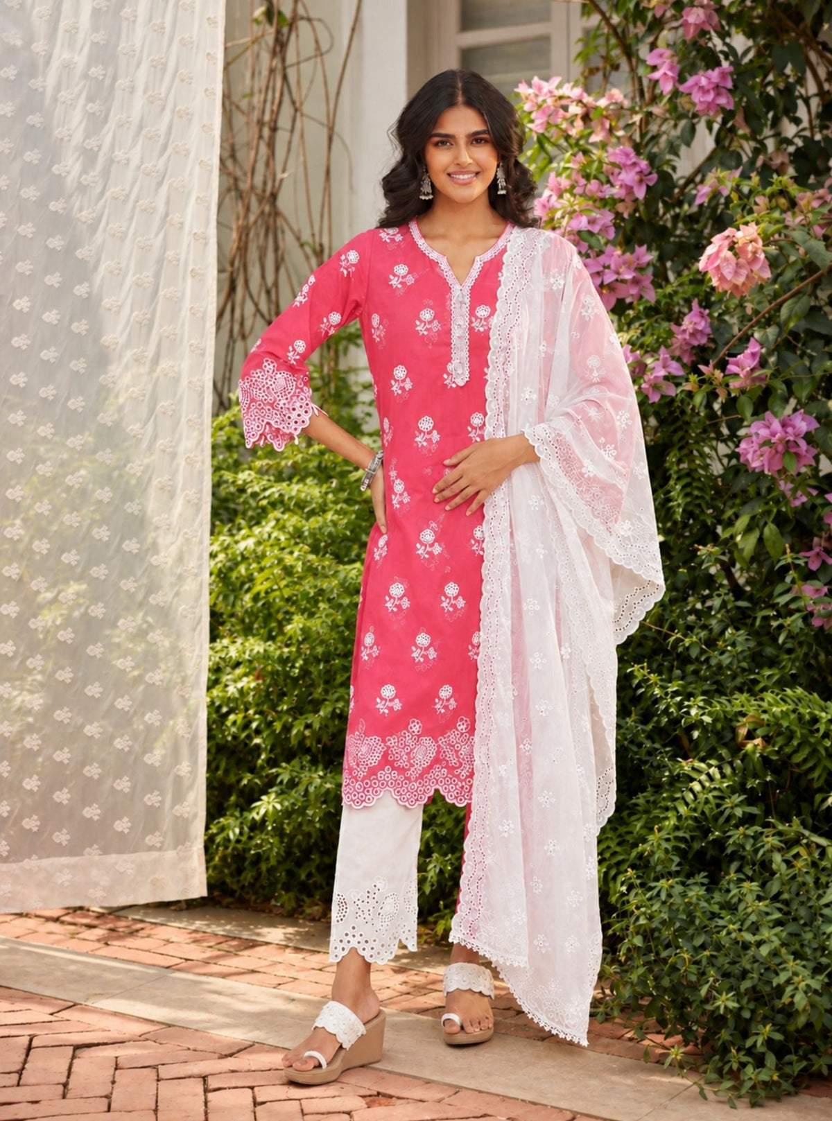 Dahna Supima Cotton Fuschia Kurta Set