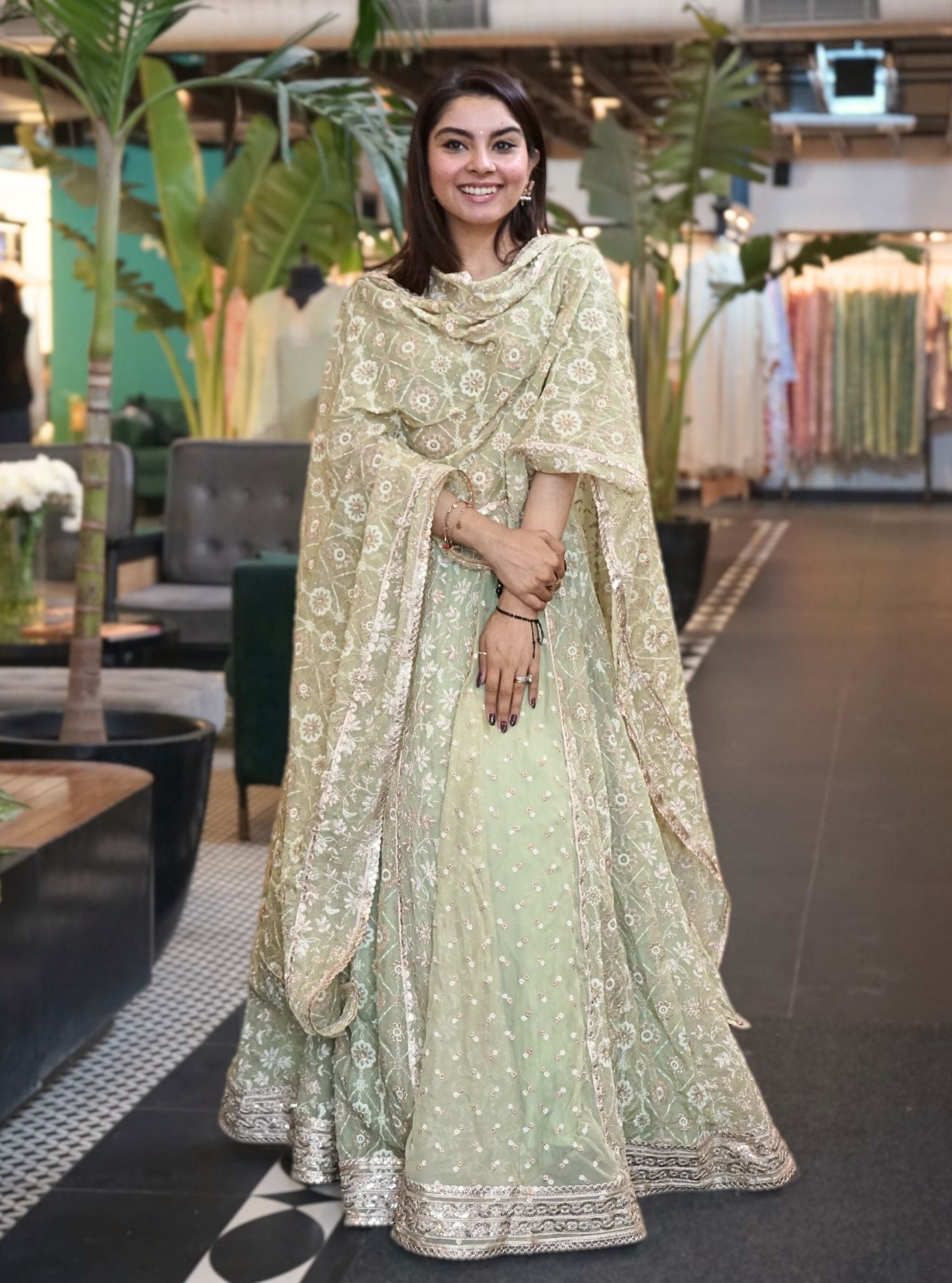 Mulmul Organza Blanca Green Dupatta