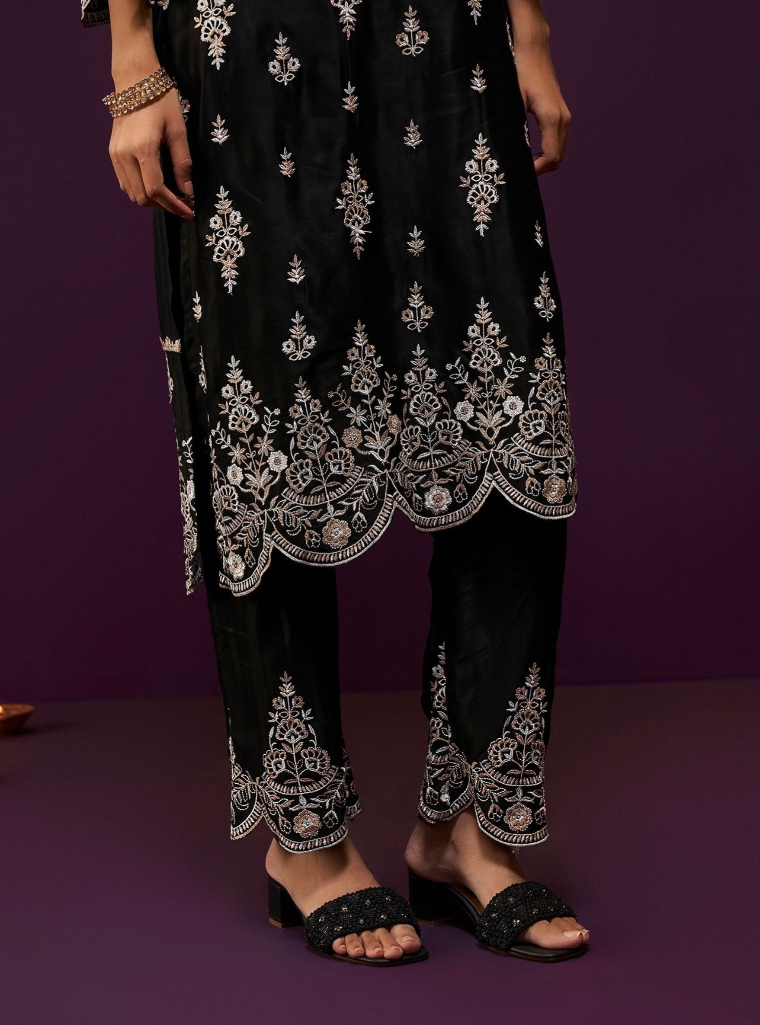 Emon Cupro Satin Black Kurta Set