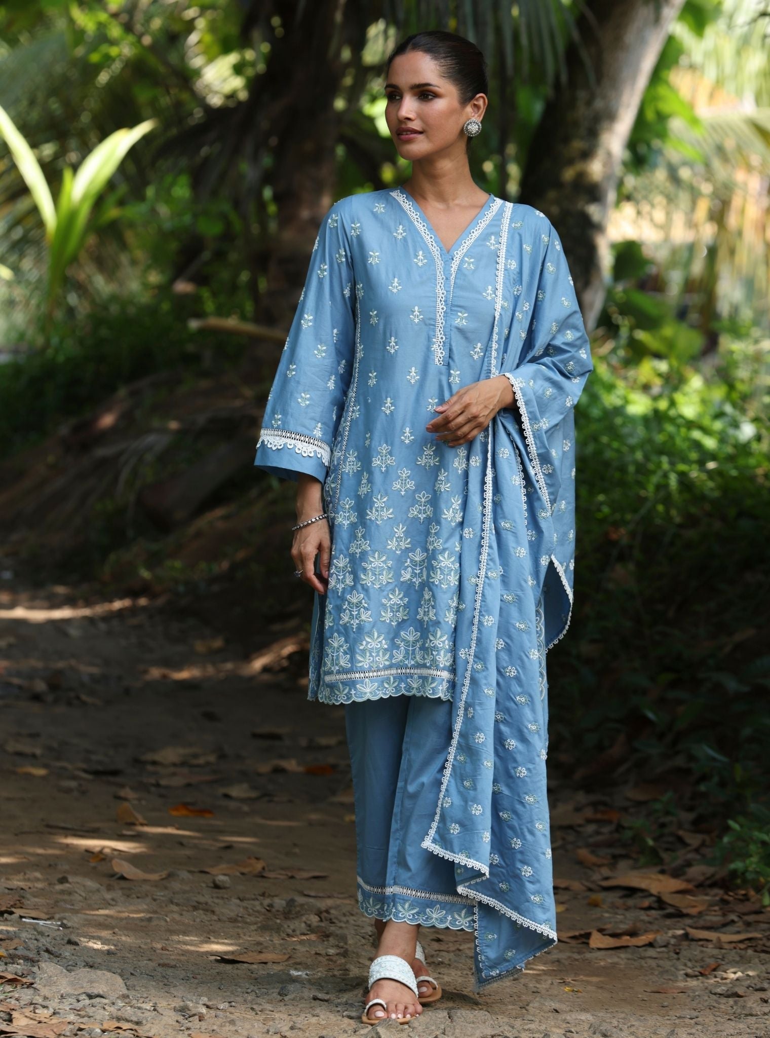Mulmul Cotton Rith Denim Kurta With Mulmul Cotton Rith Denim Pant