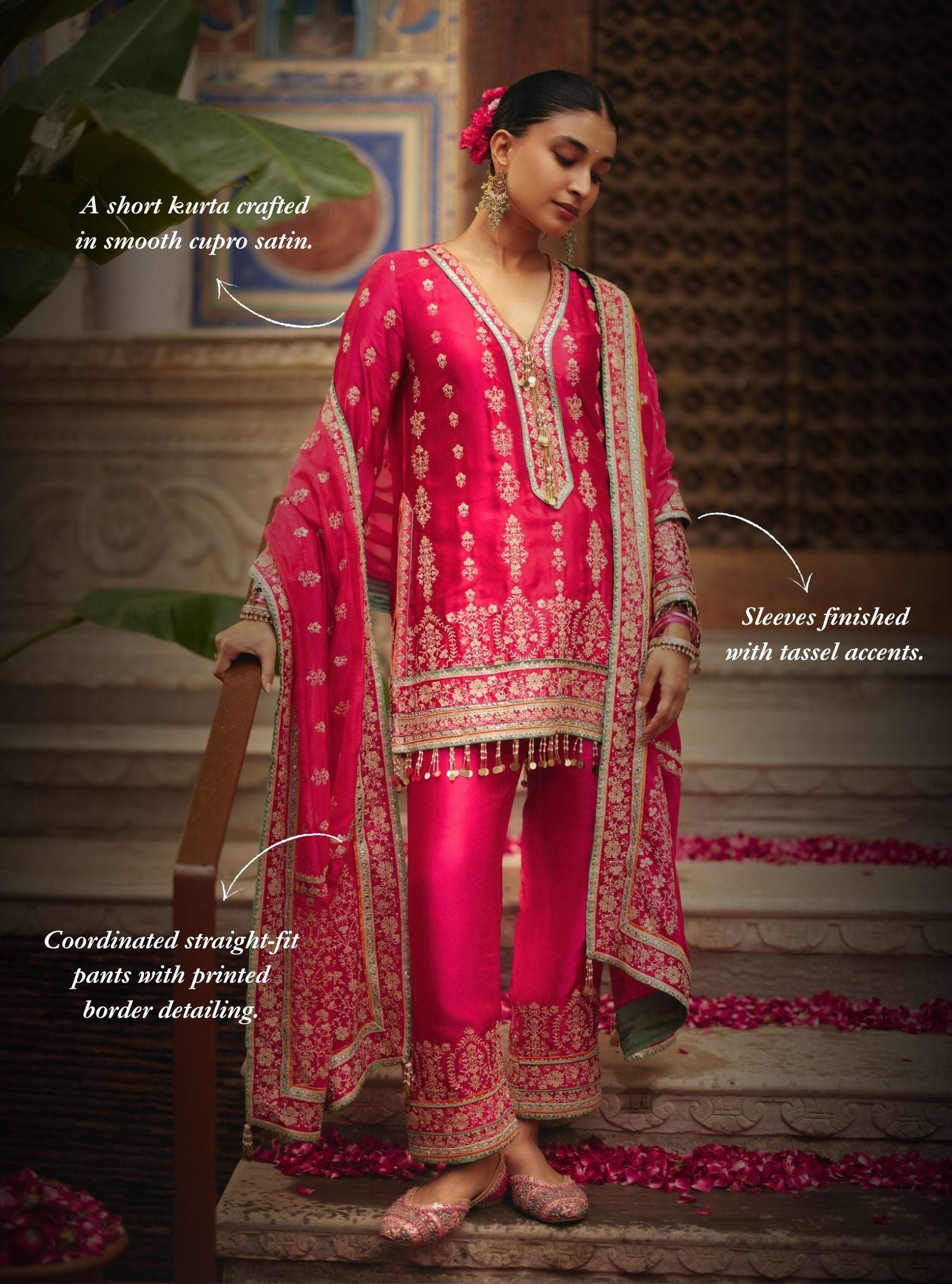 Yaira Cupro Satin Fuchsia Kurta Set