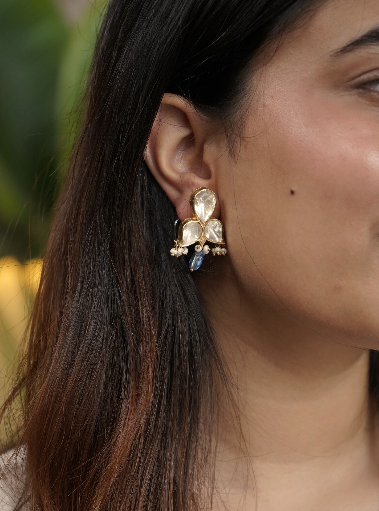 Pure Silver Drishti Blue Earring