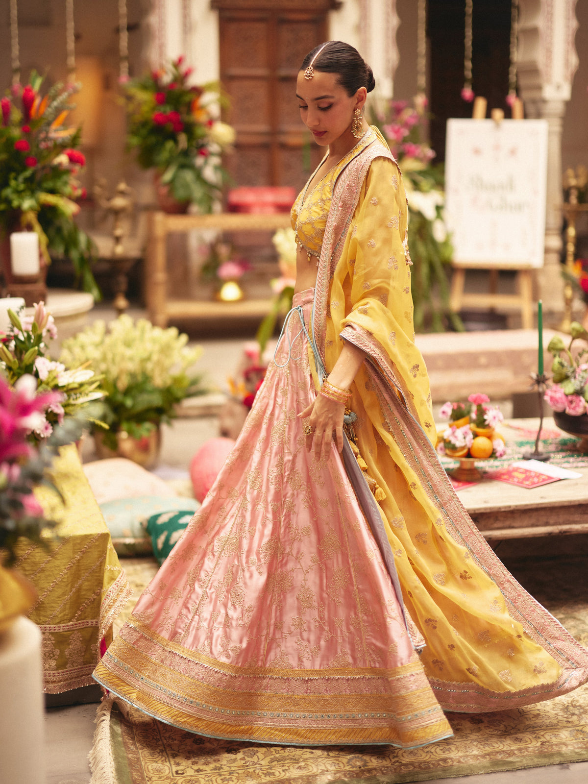 Abeer Cupro Satin Yellow Lehenga