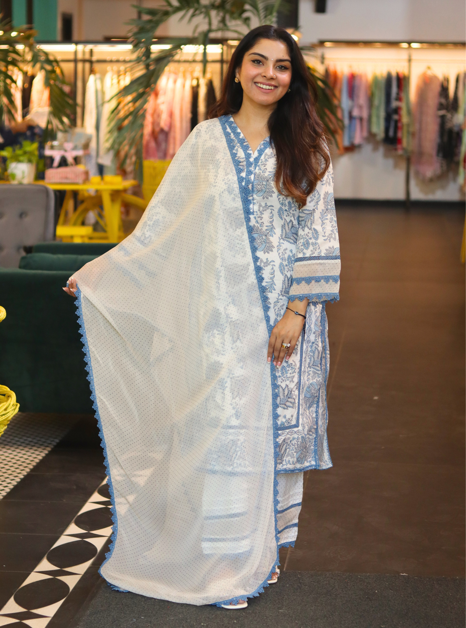 Mulmul Organza Printed Elysia Blue Dupatta