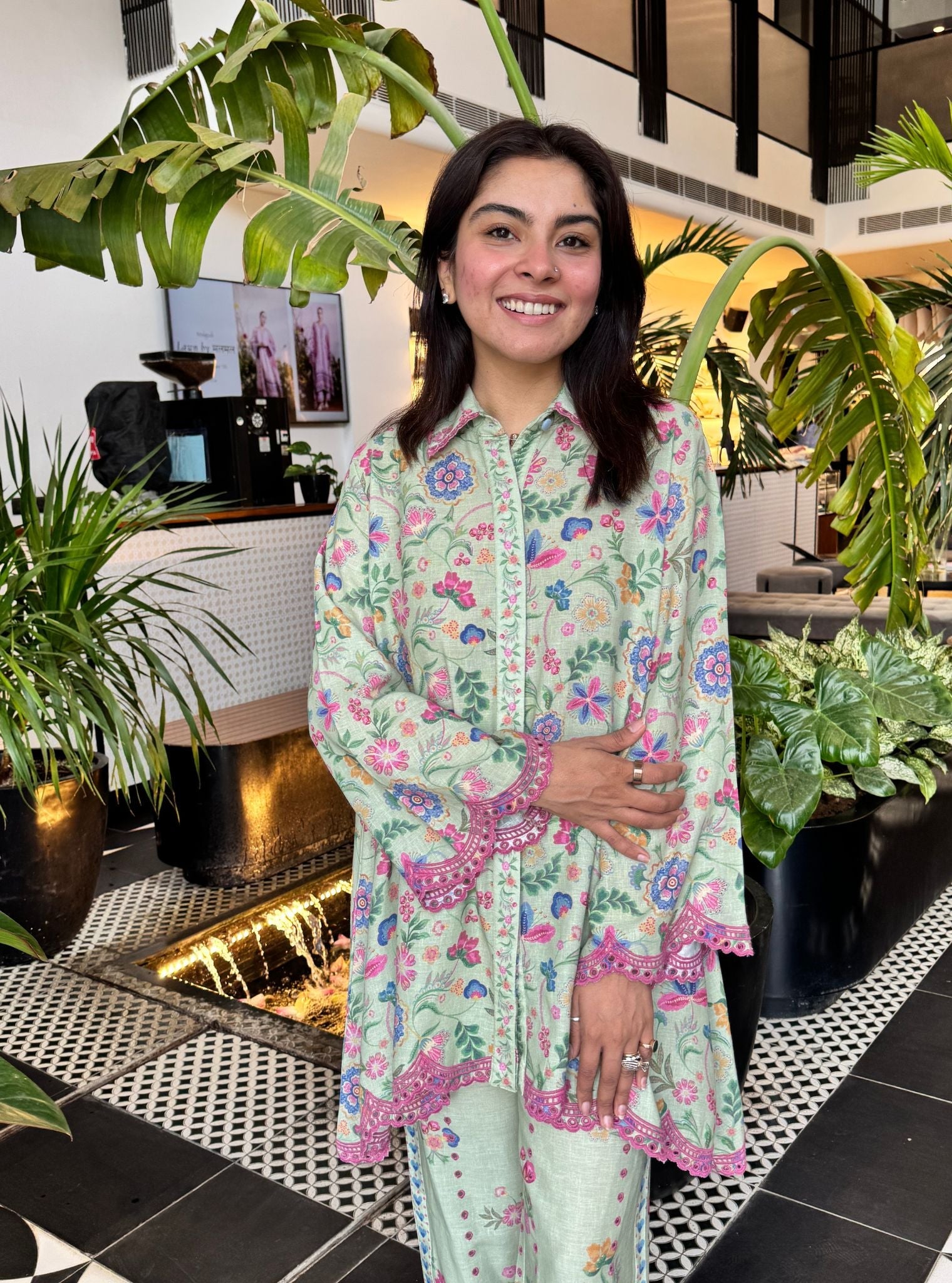 Mulmul Printed Linen Aurora Green Kurta With Mulmul Printed Linen Aurora Green Pant