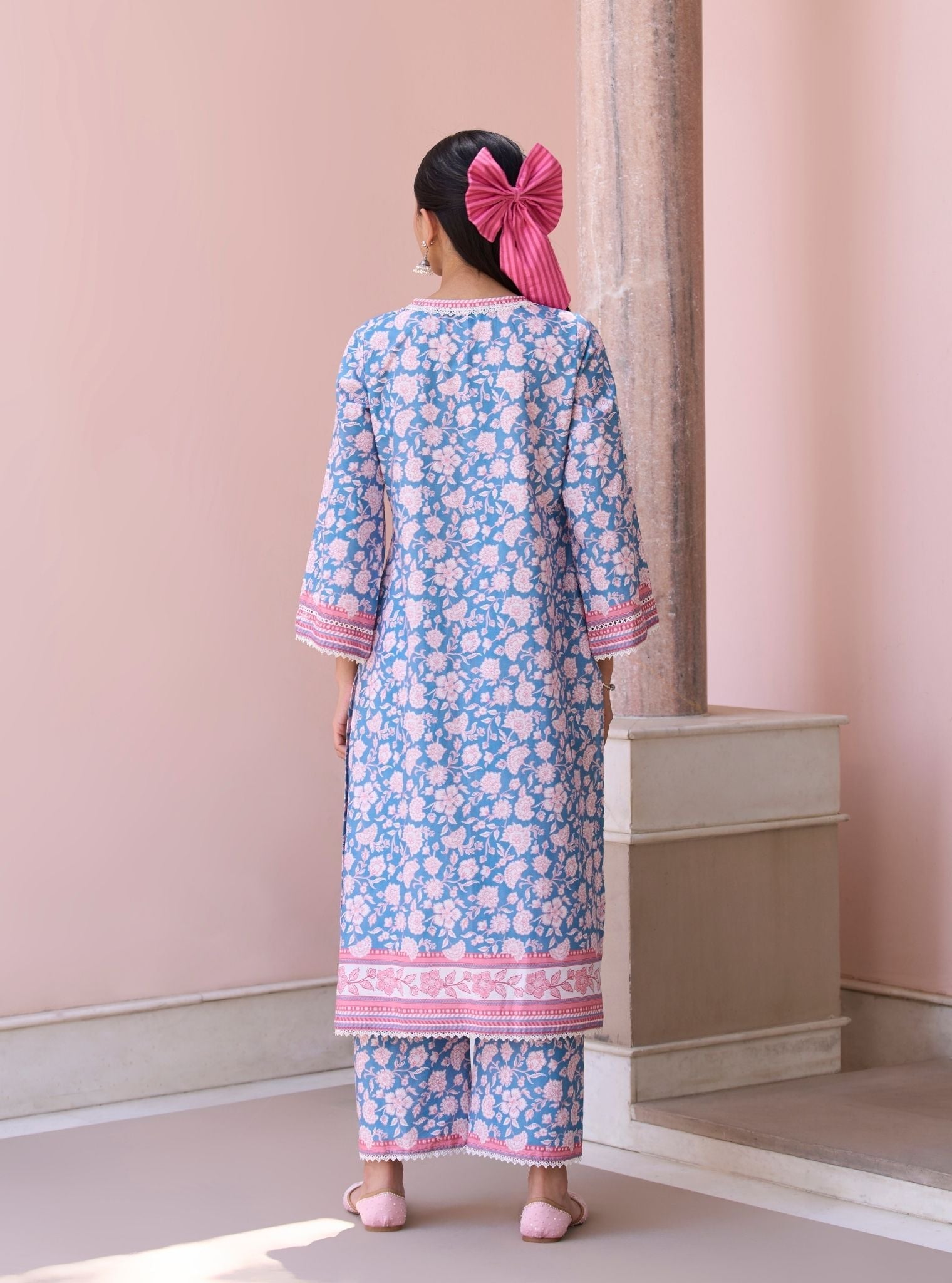 Rosabelle Steel Blue Mulmul Cotton Kurta Set