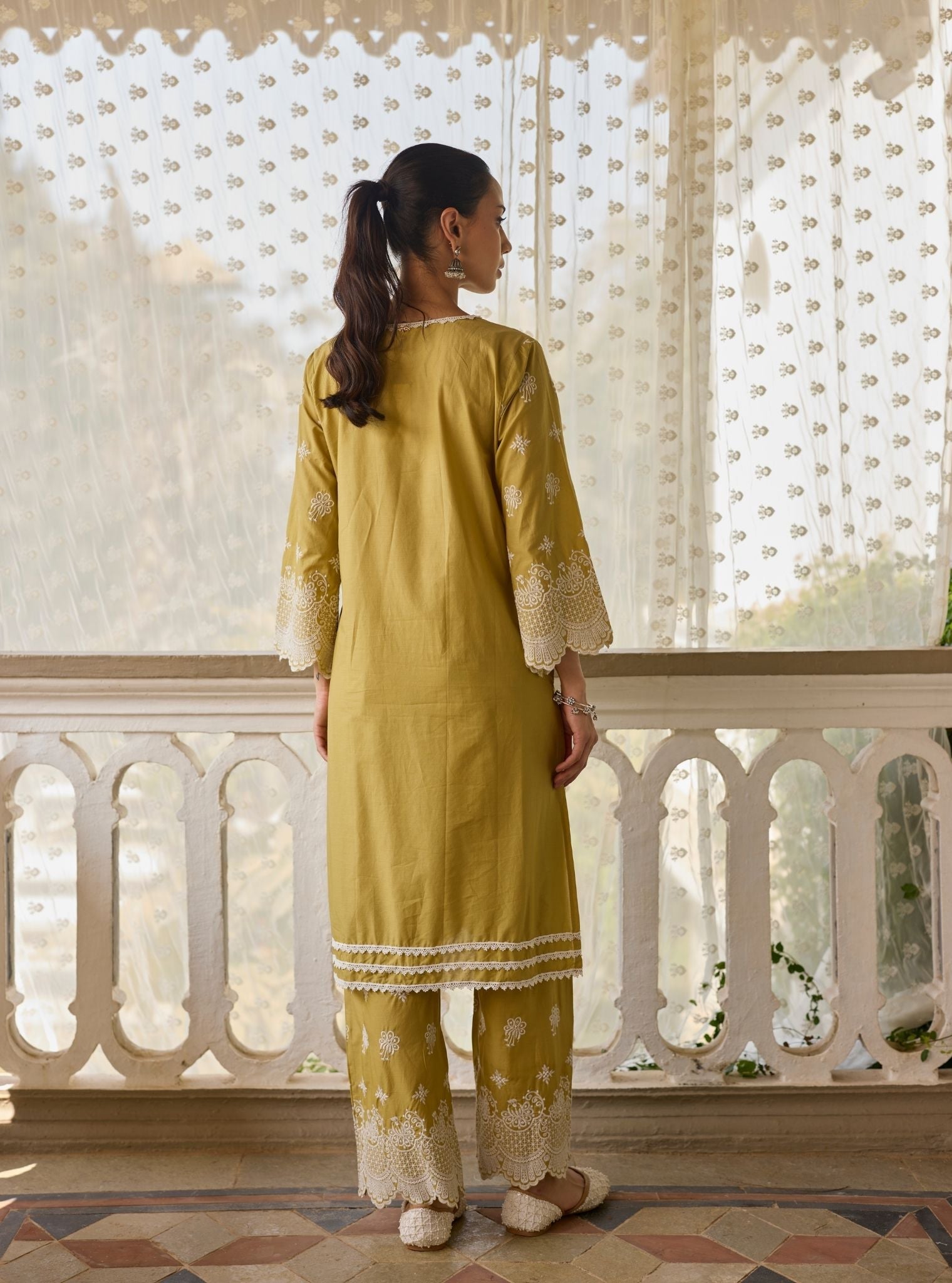 Nihri Supima Cotton Olive Green Kurta Set