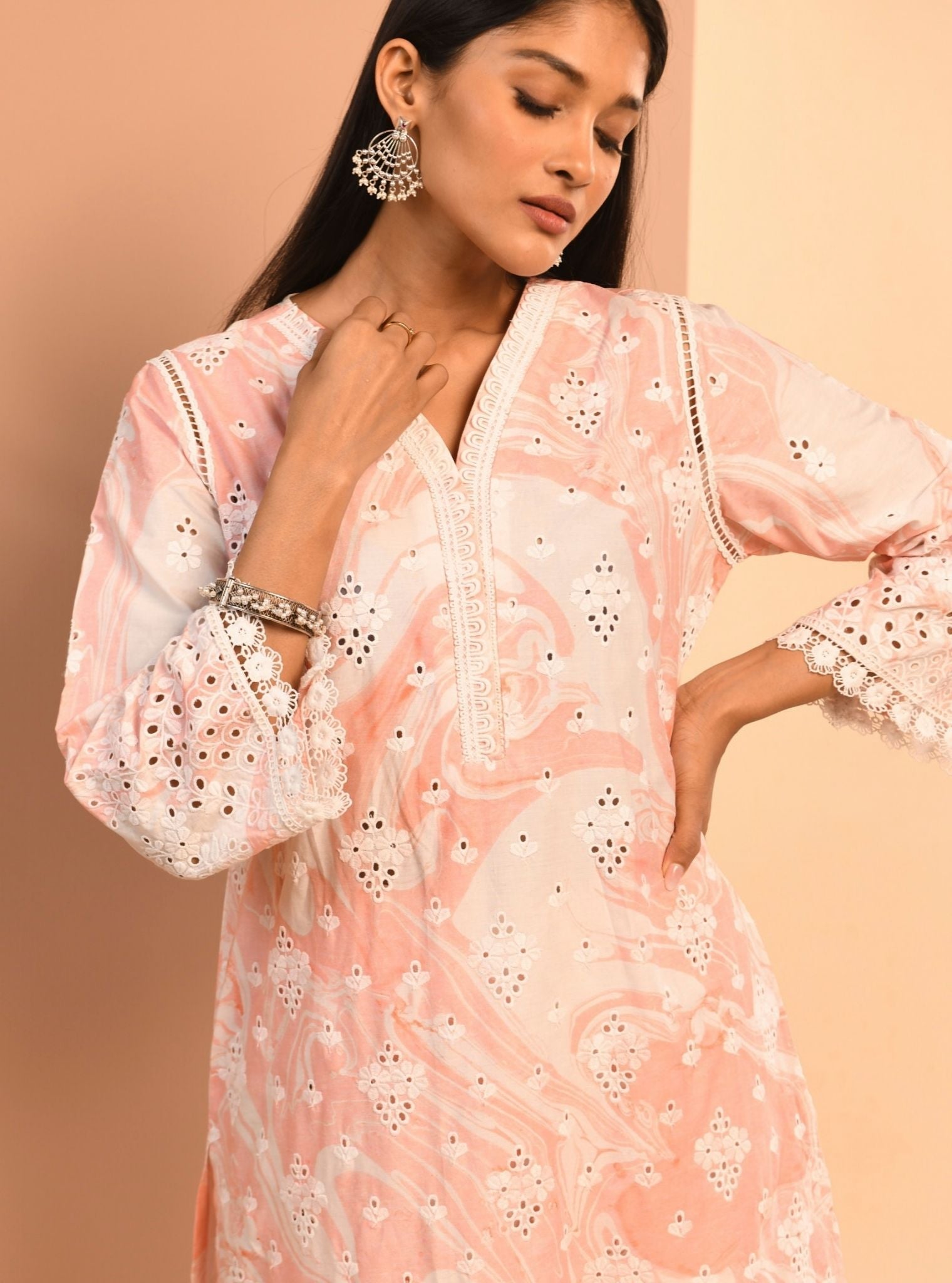 Mulmul Supima Cotton Marble Opal Pink Kurta