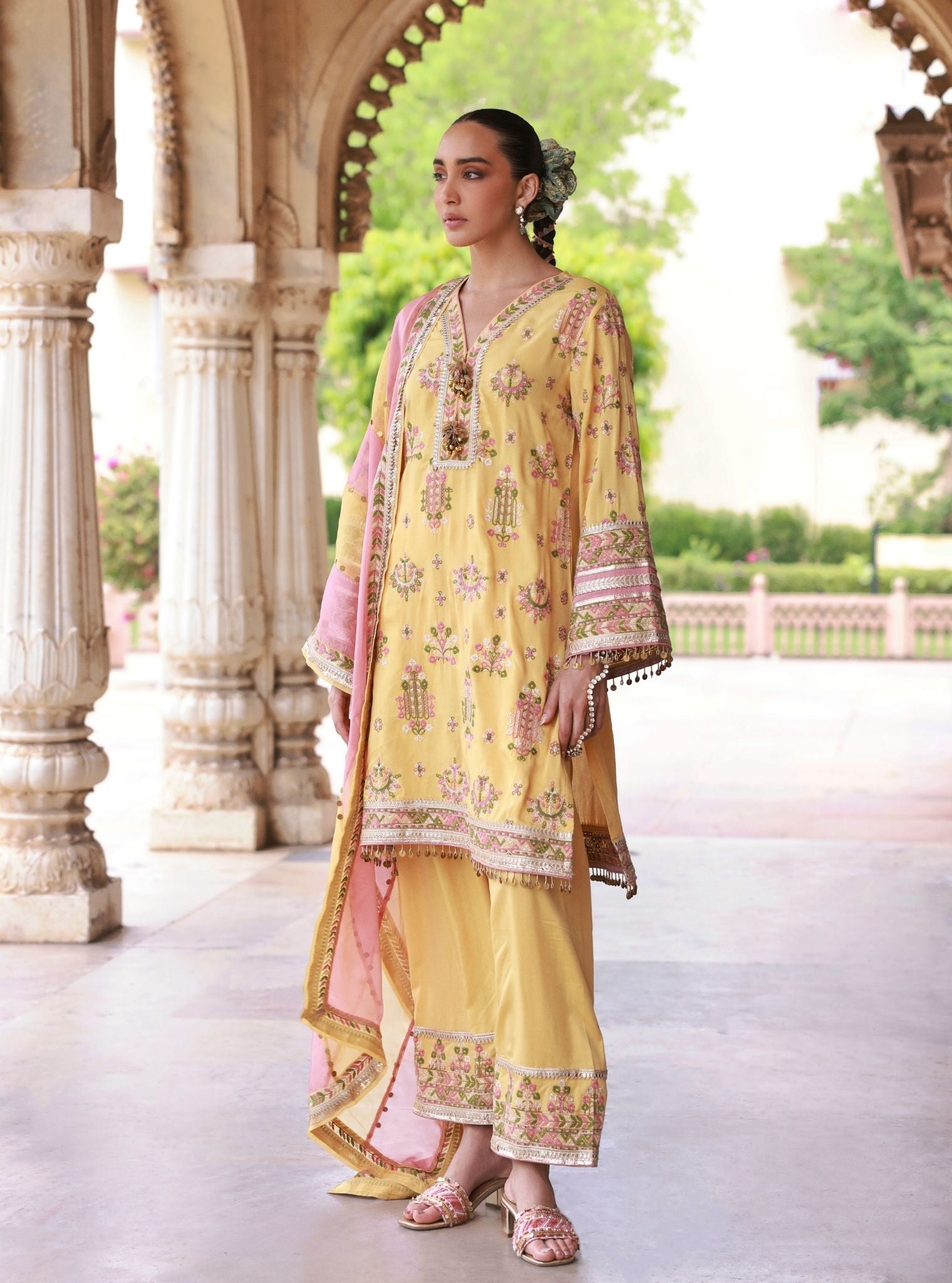 Mulmul Organza Noreya Mustard Dupatta