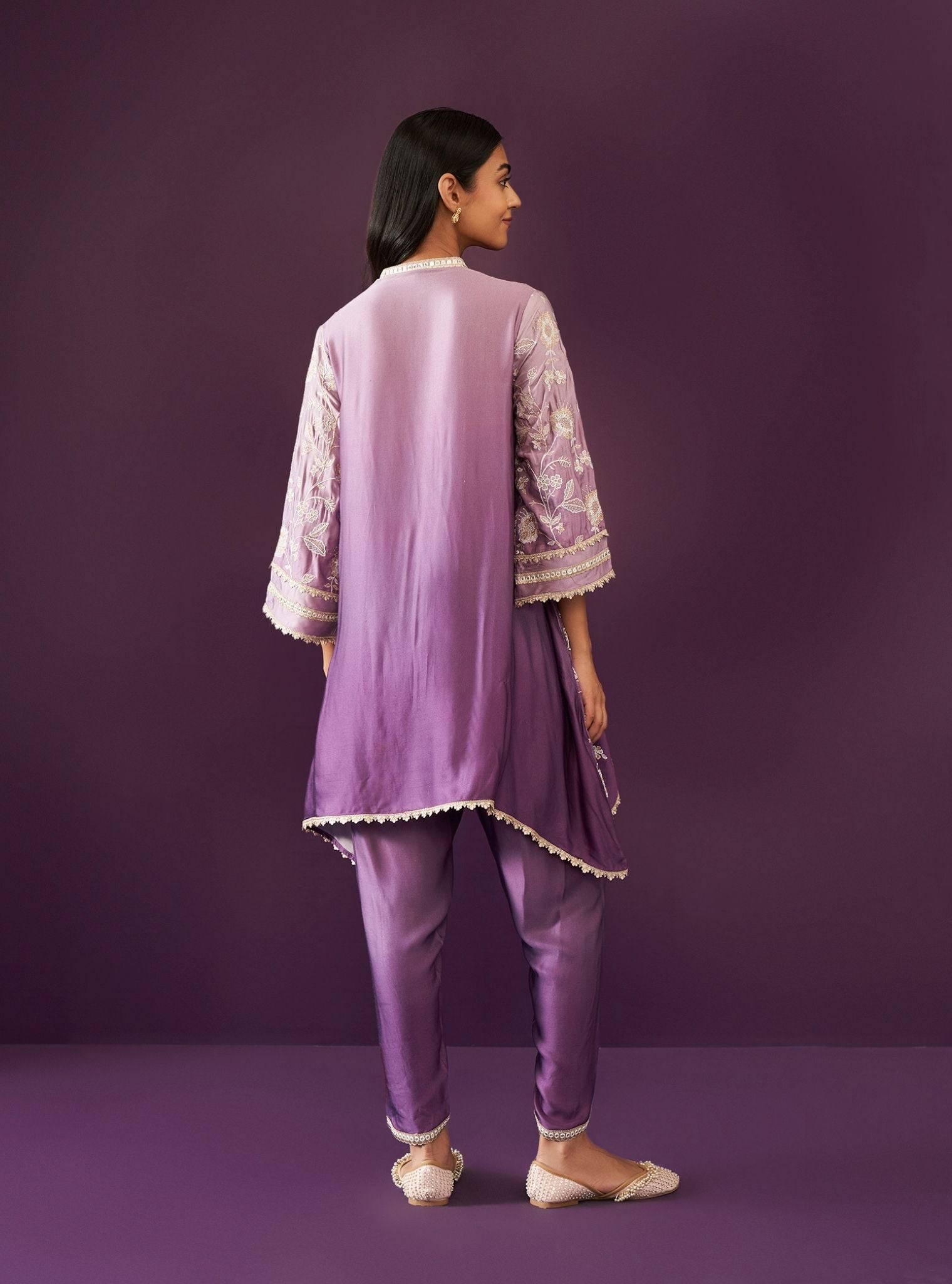 Evanthe Ombre Cupro Satin Purple Kurta Set