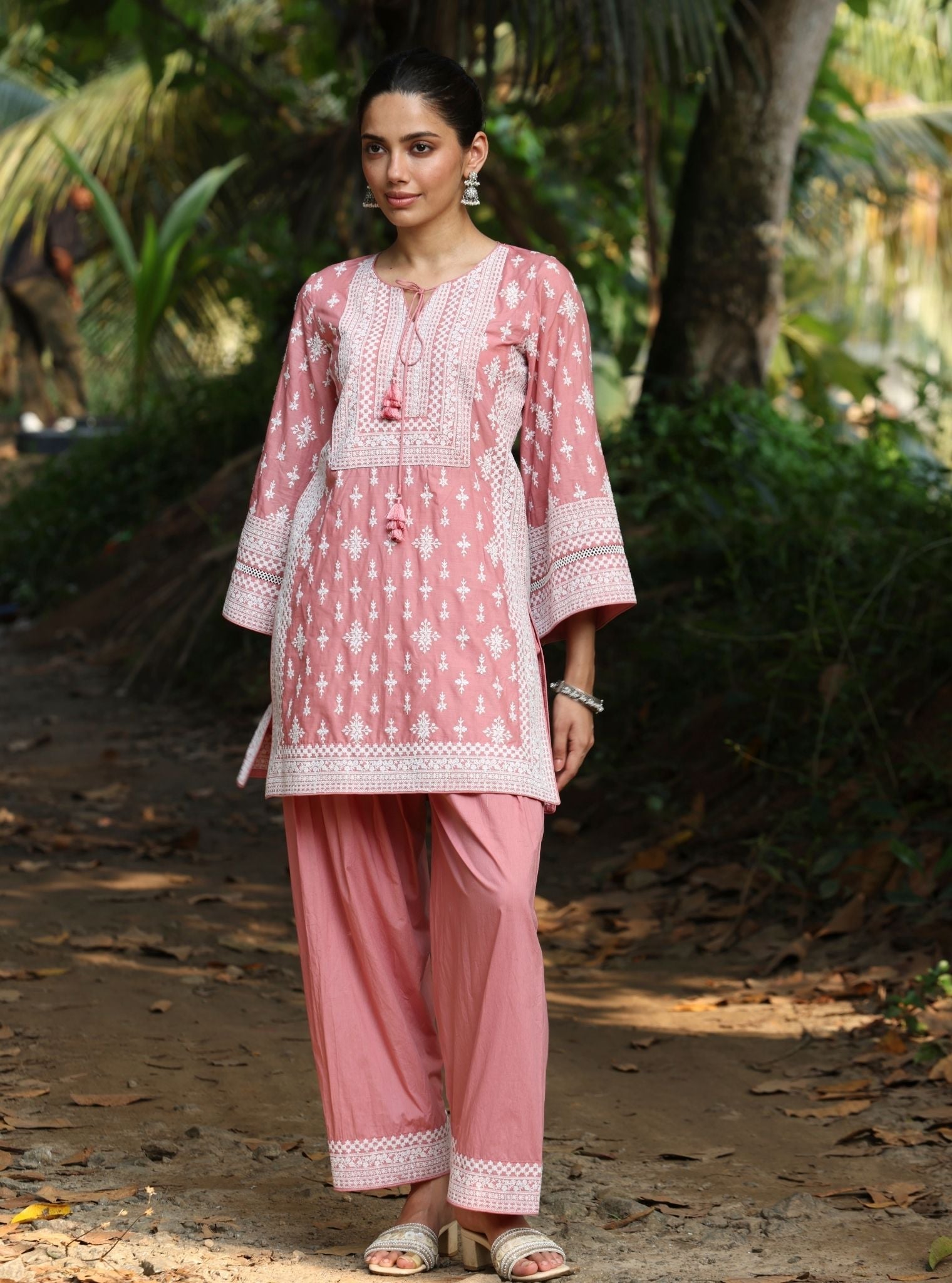 Mulmul Cotton Sree Salmon Pink Kurta With Mulmul Cotton Sree Salmon Pink Salwar