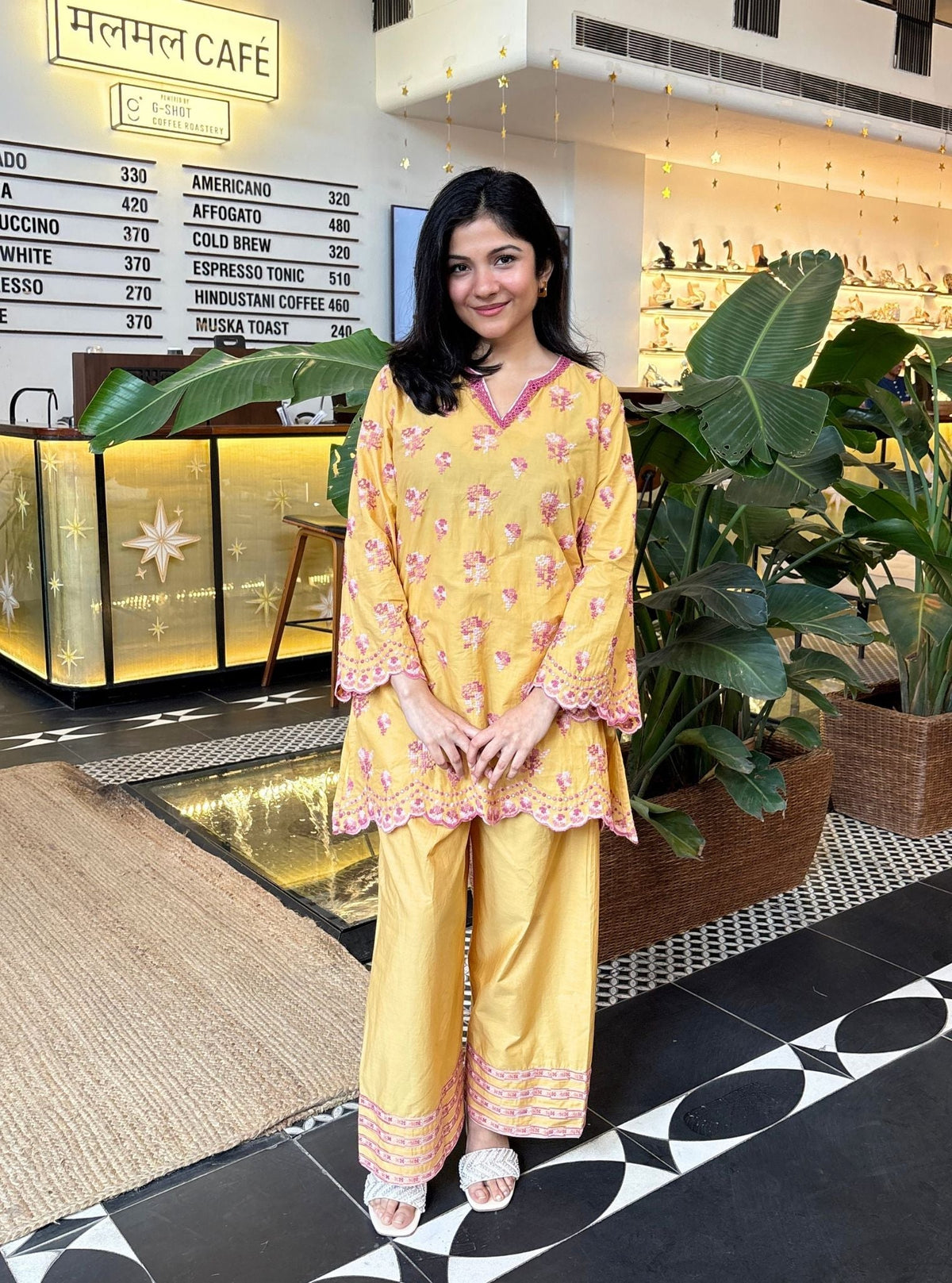 Aviya Supima Cotton Yellow Kurta With Farshi Salwar
