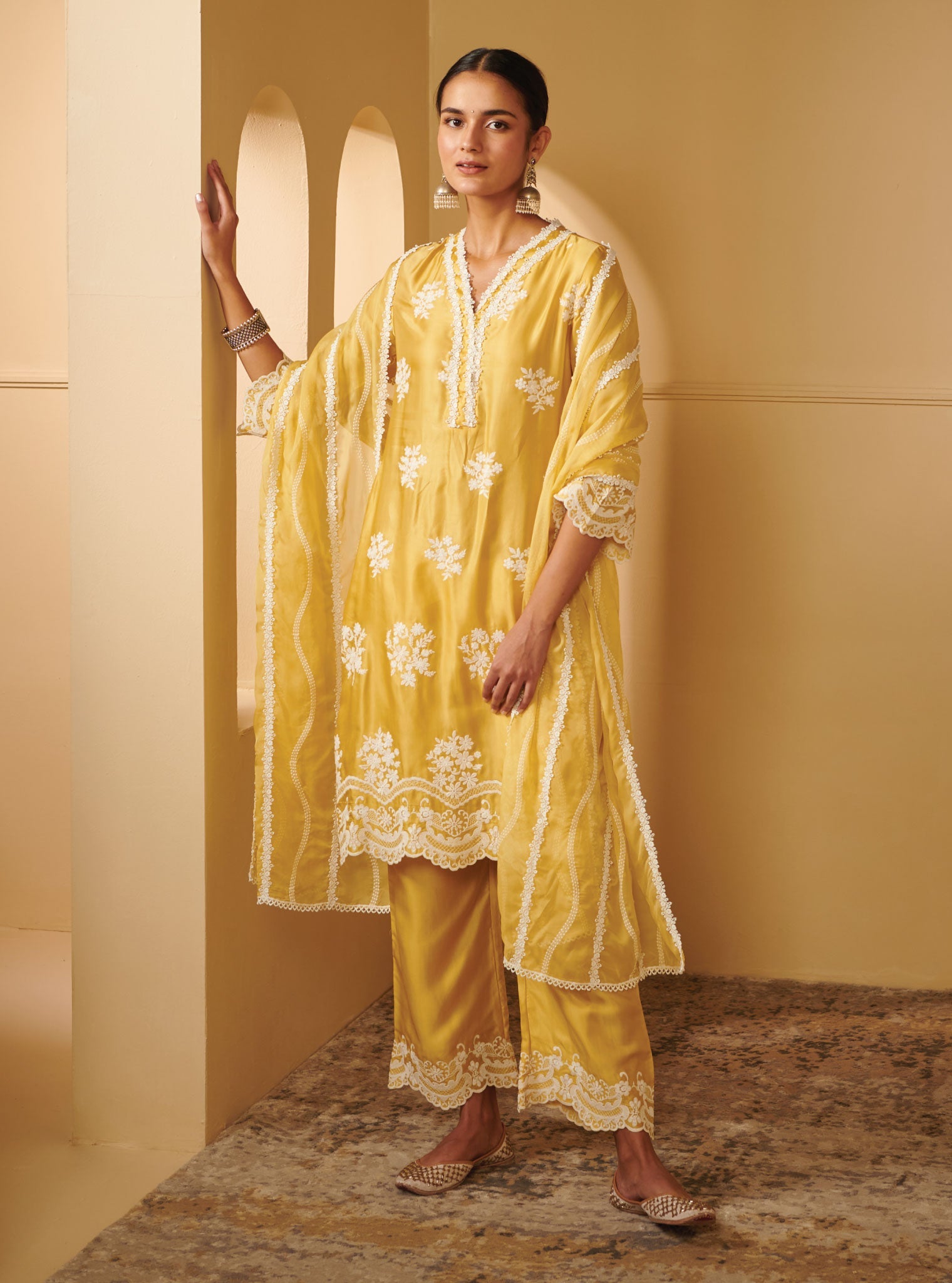 Nitha Supima Cotton Silk Yellow Kurta Set