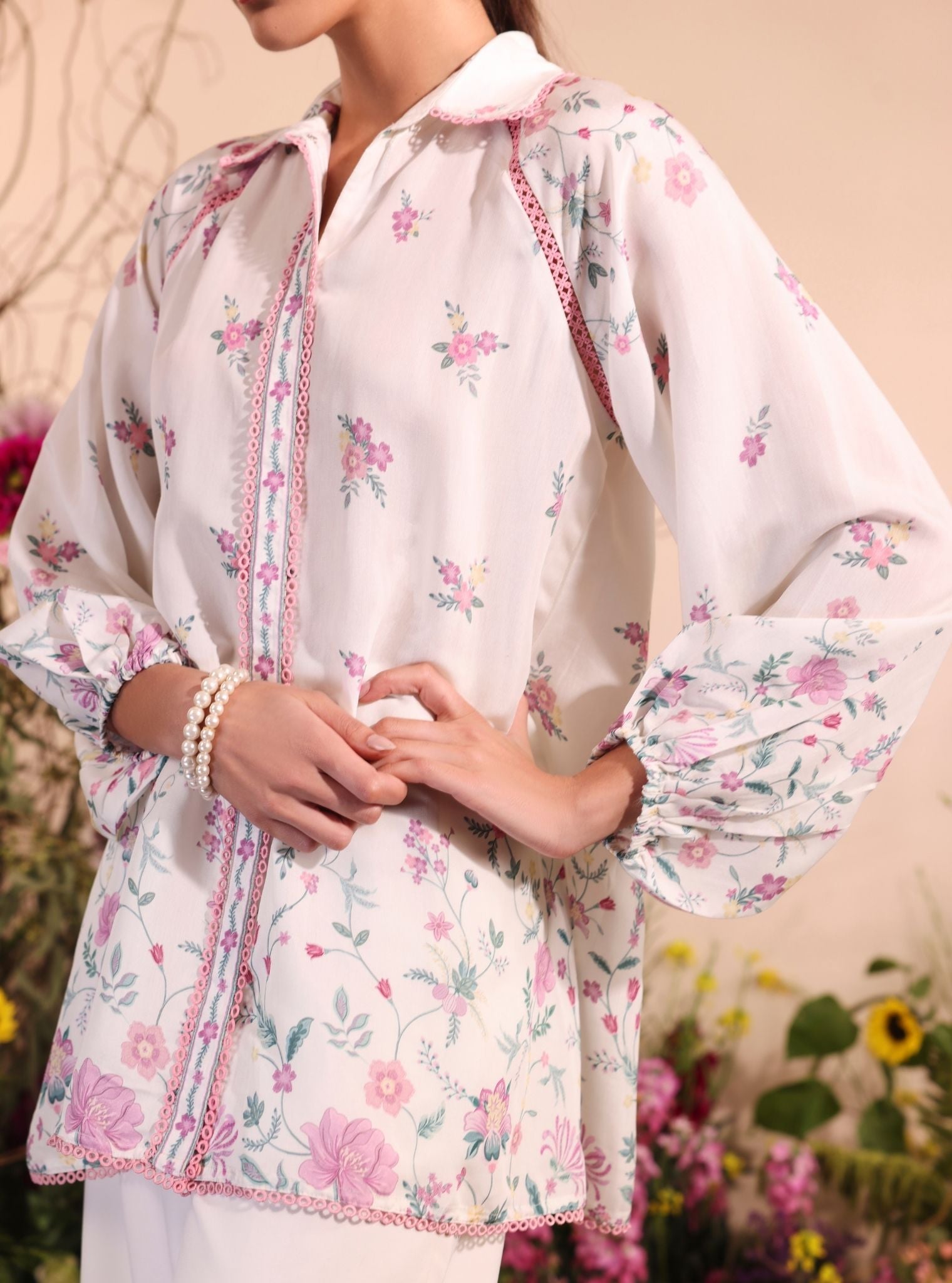 Vesper Lawn Printed White Shirt