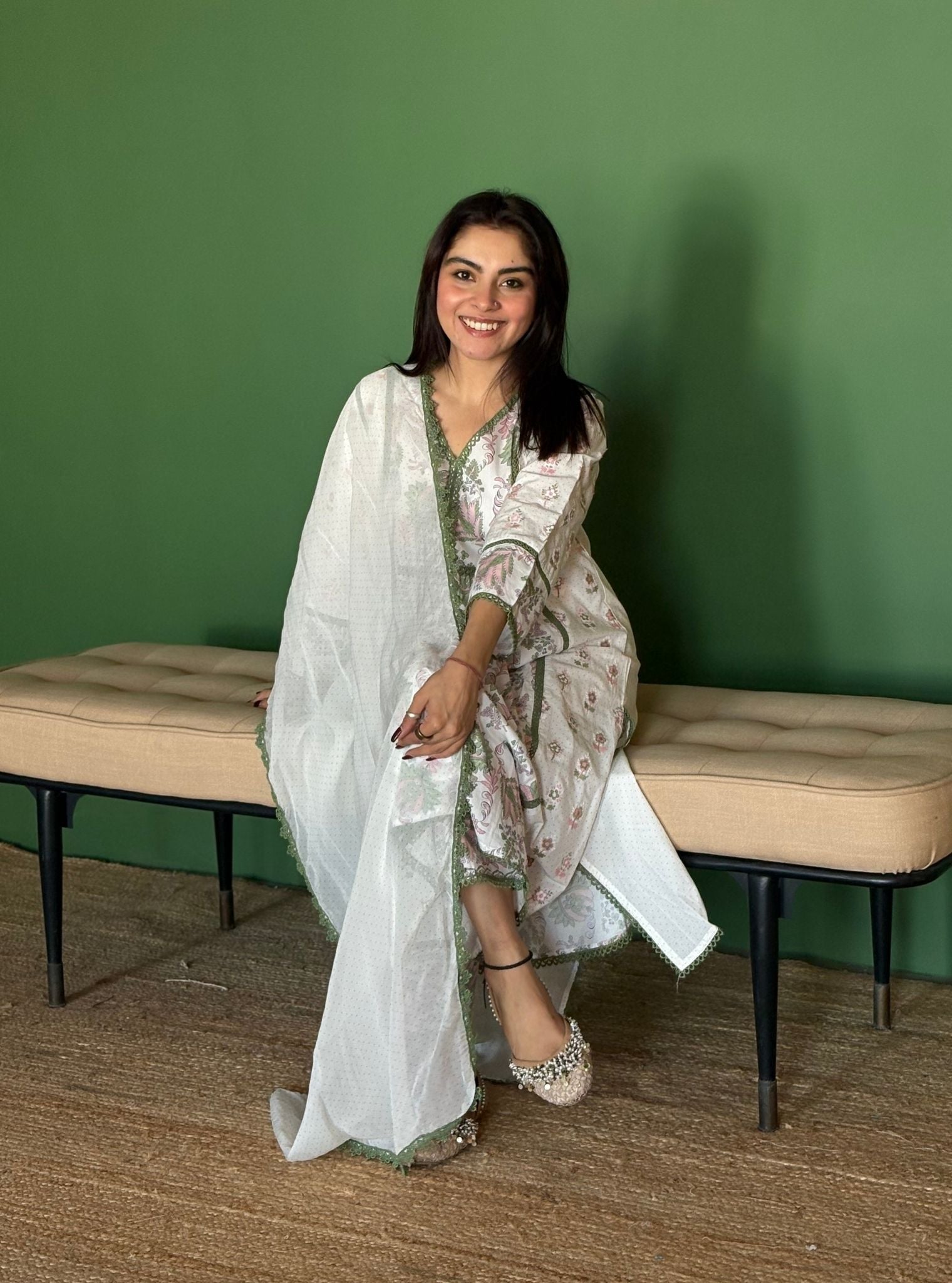 Kalina Supima Cotton Green Kurta Set