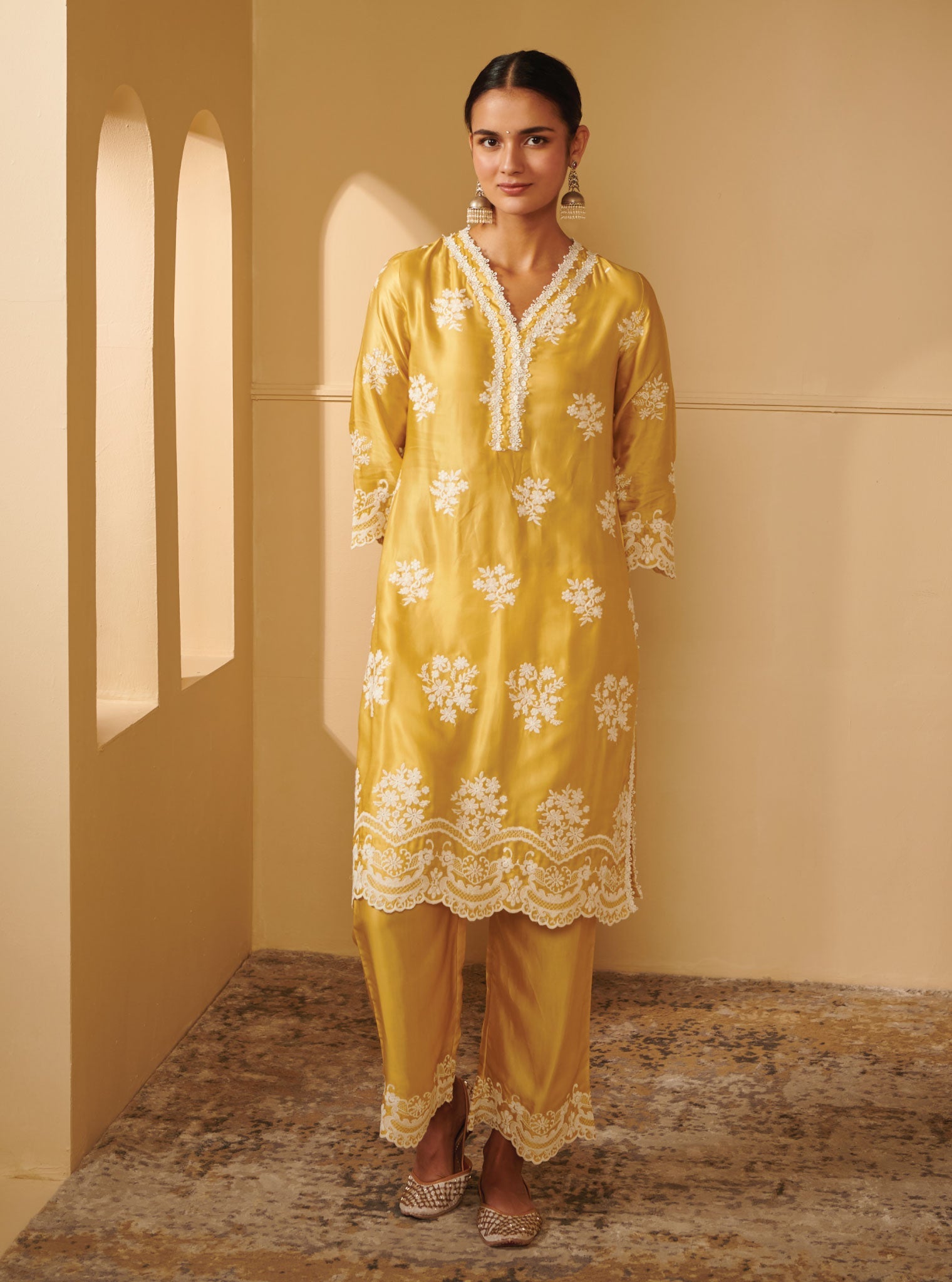 Nitha Supima Cotton Silk Yellow Kurta Set