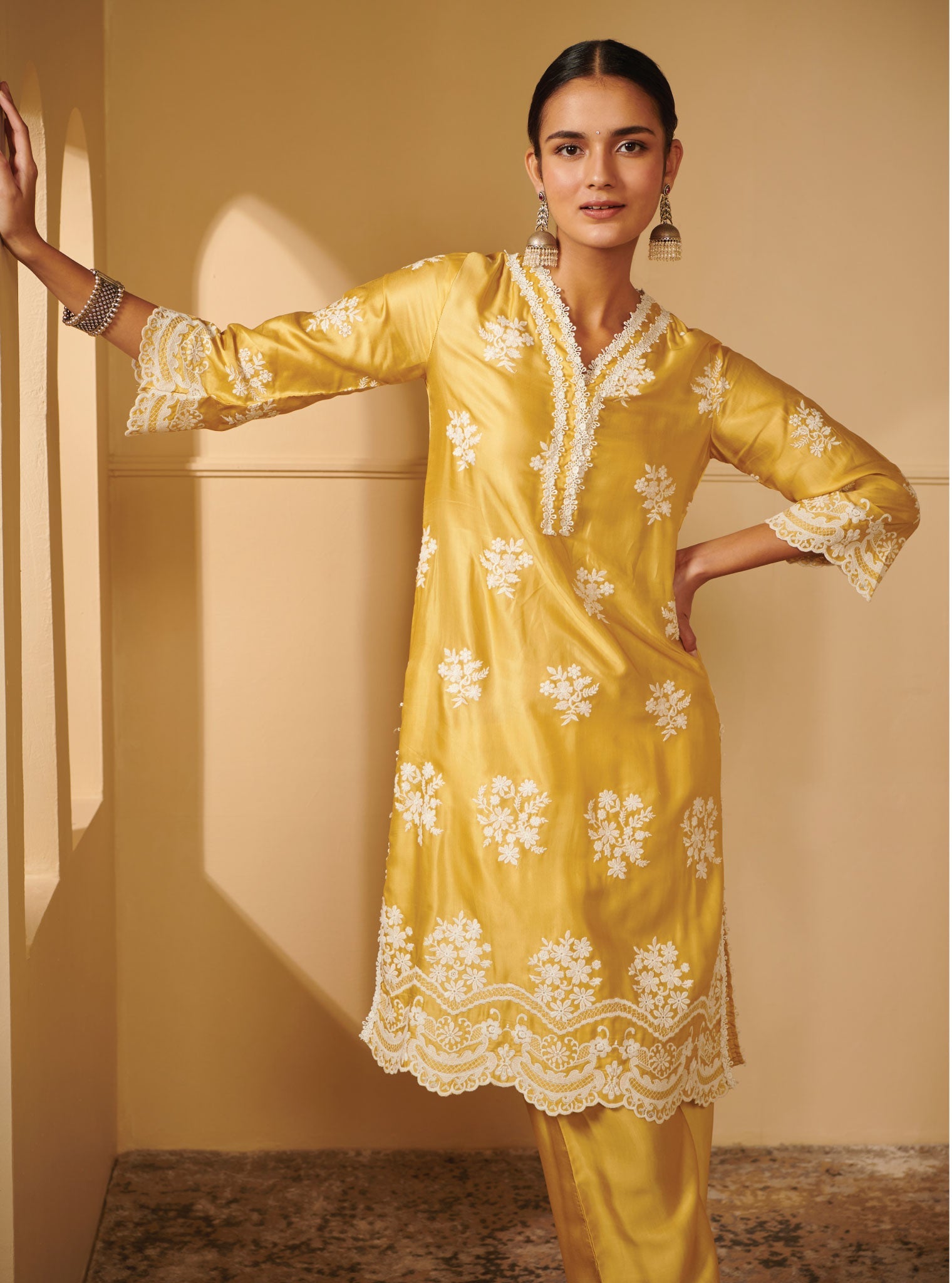 Nitha Supima Cotton Silk Yellow Kurta Set