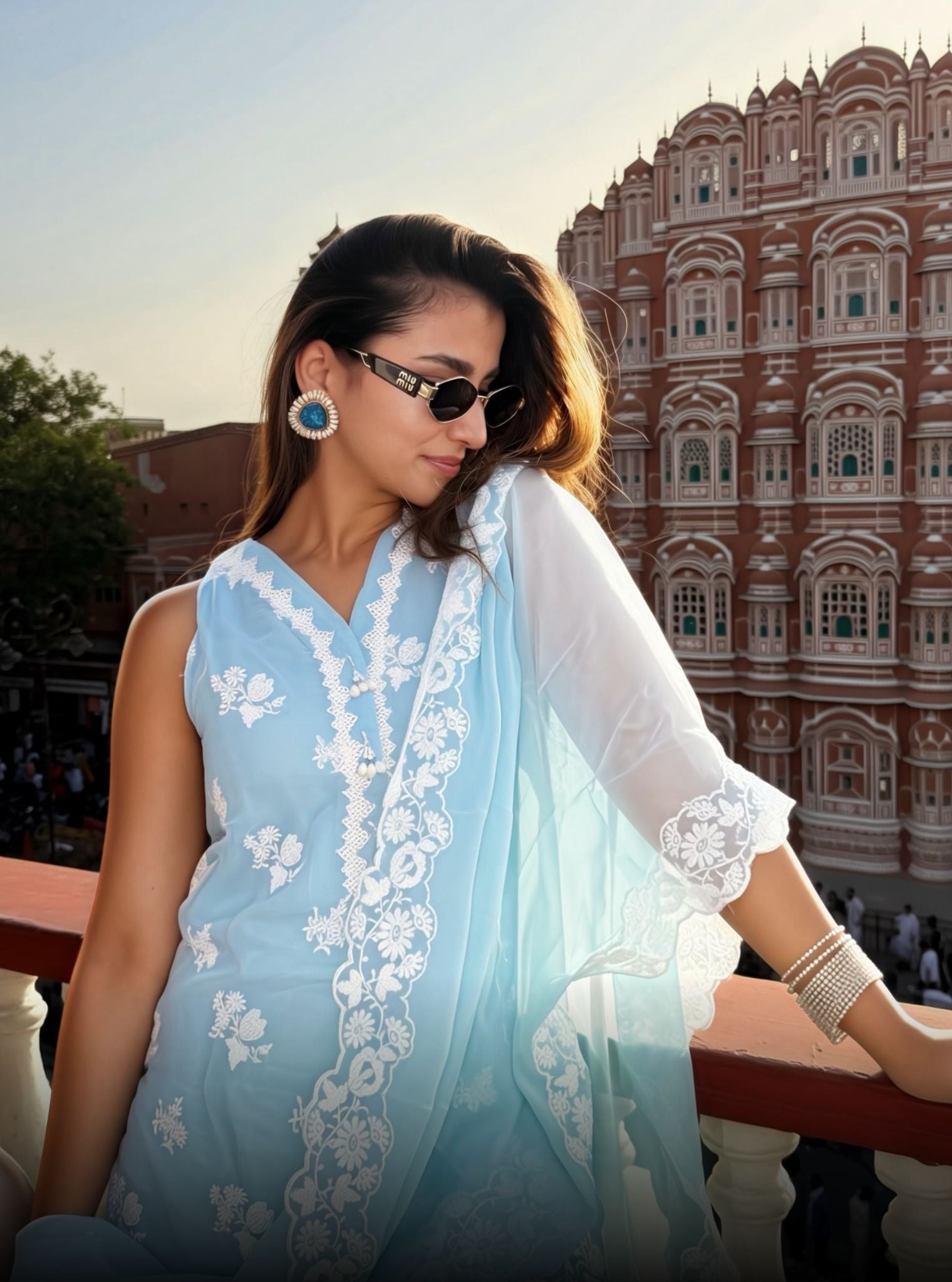 Tiki Organza Light Blue Kurta Set