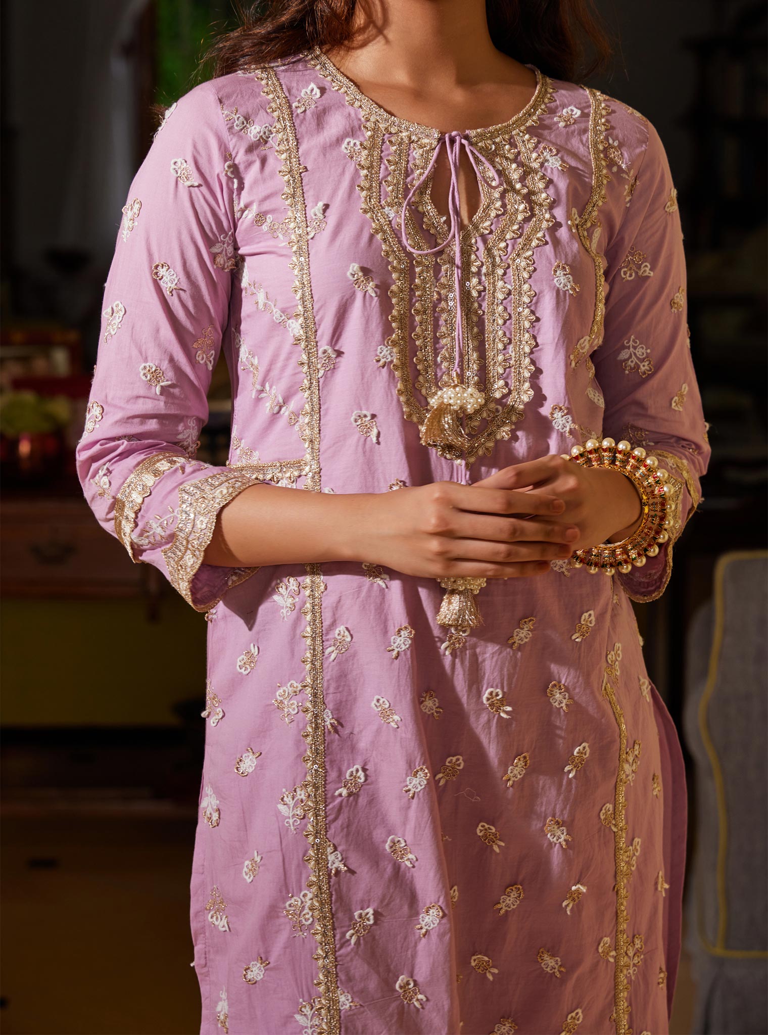 Mulmul Supima Cotton Adah Lilac Kurta