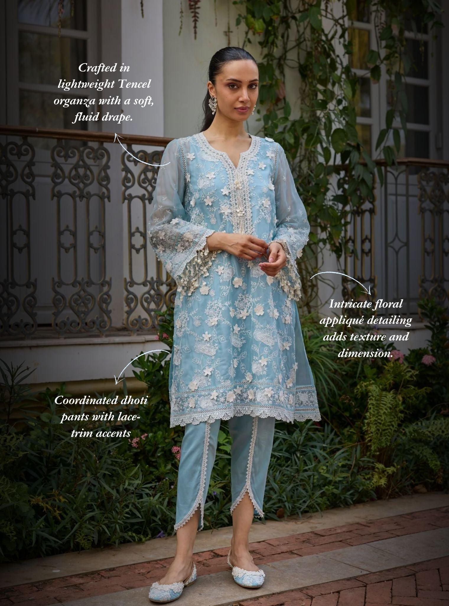Vino Organza Light Blue Kurta Set