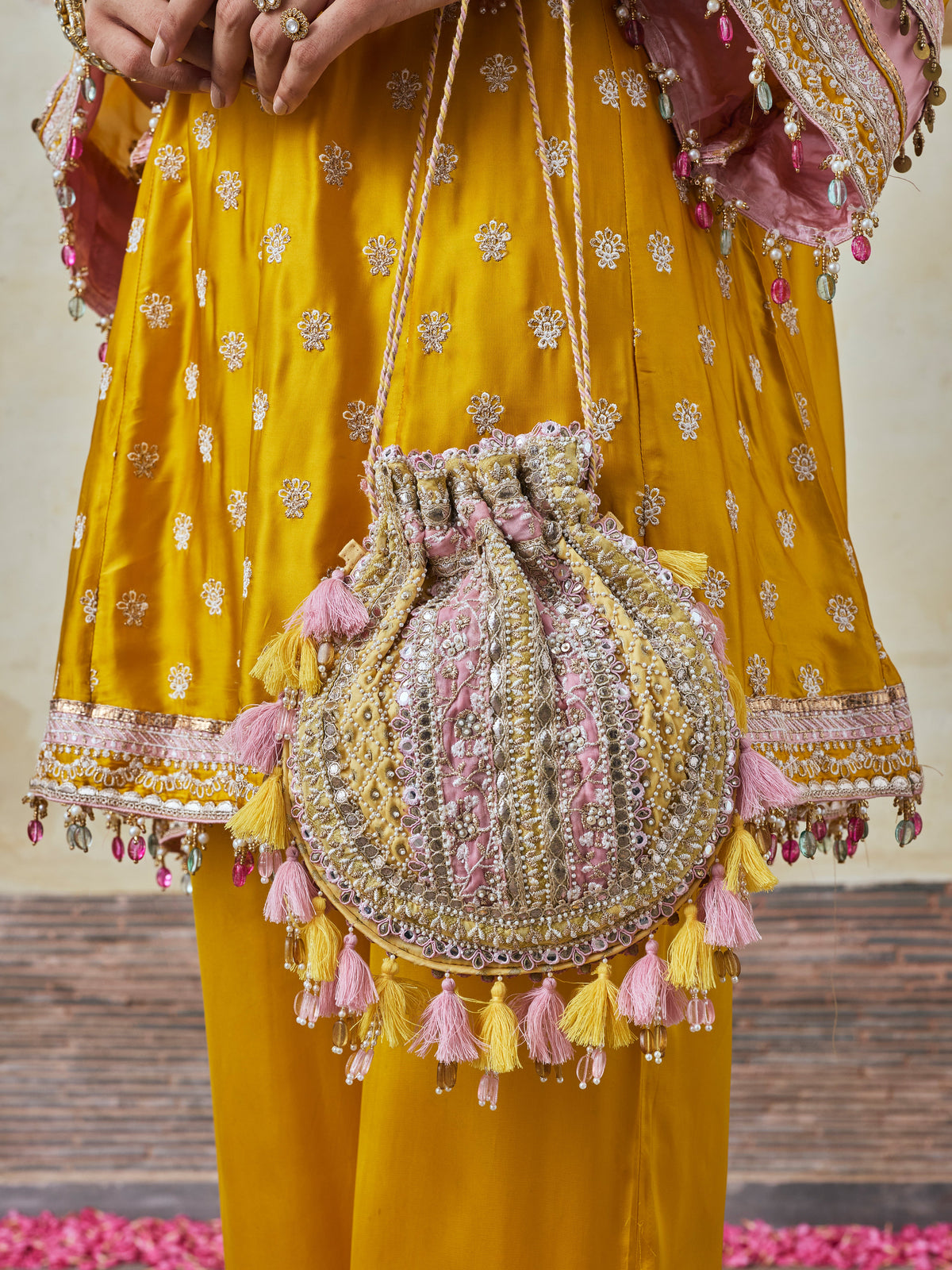 Maeri Cupro Satin Mustard Kurta Set