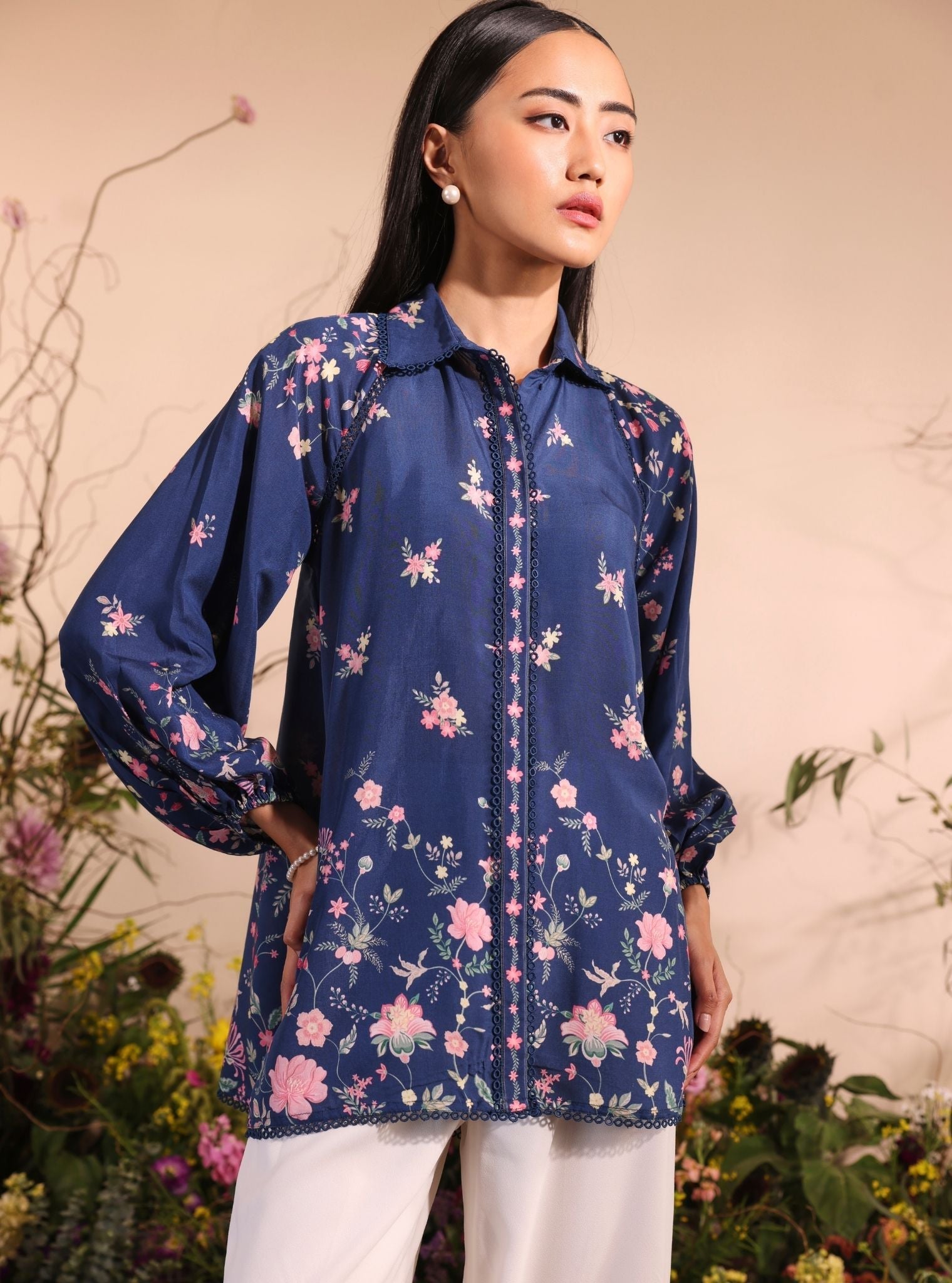 Mulmul Lawn Printed Vesper Navy Shirt