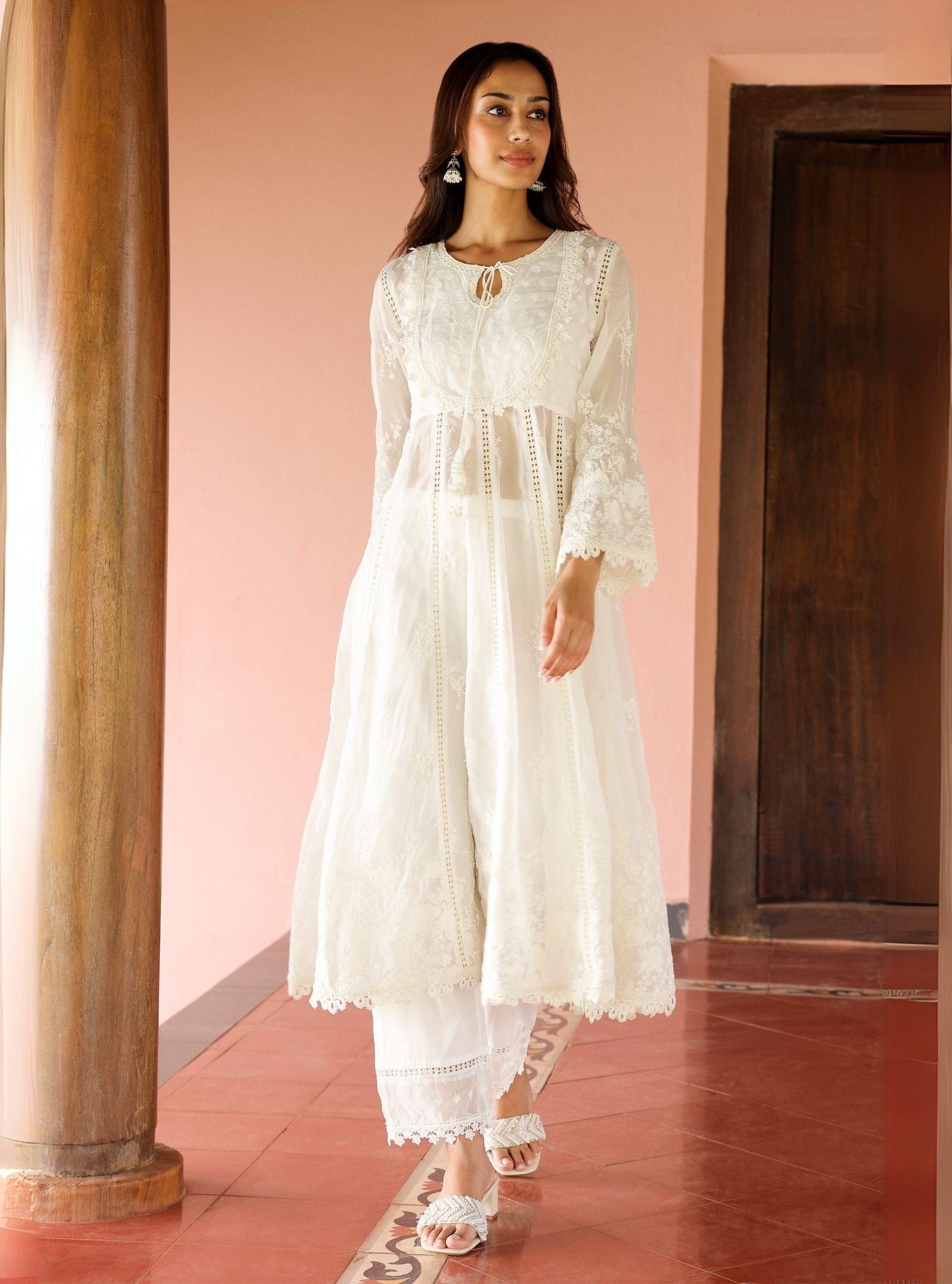 Neesa Organza White Anarkali Kurta Set