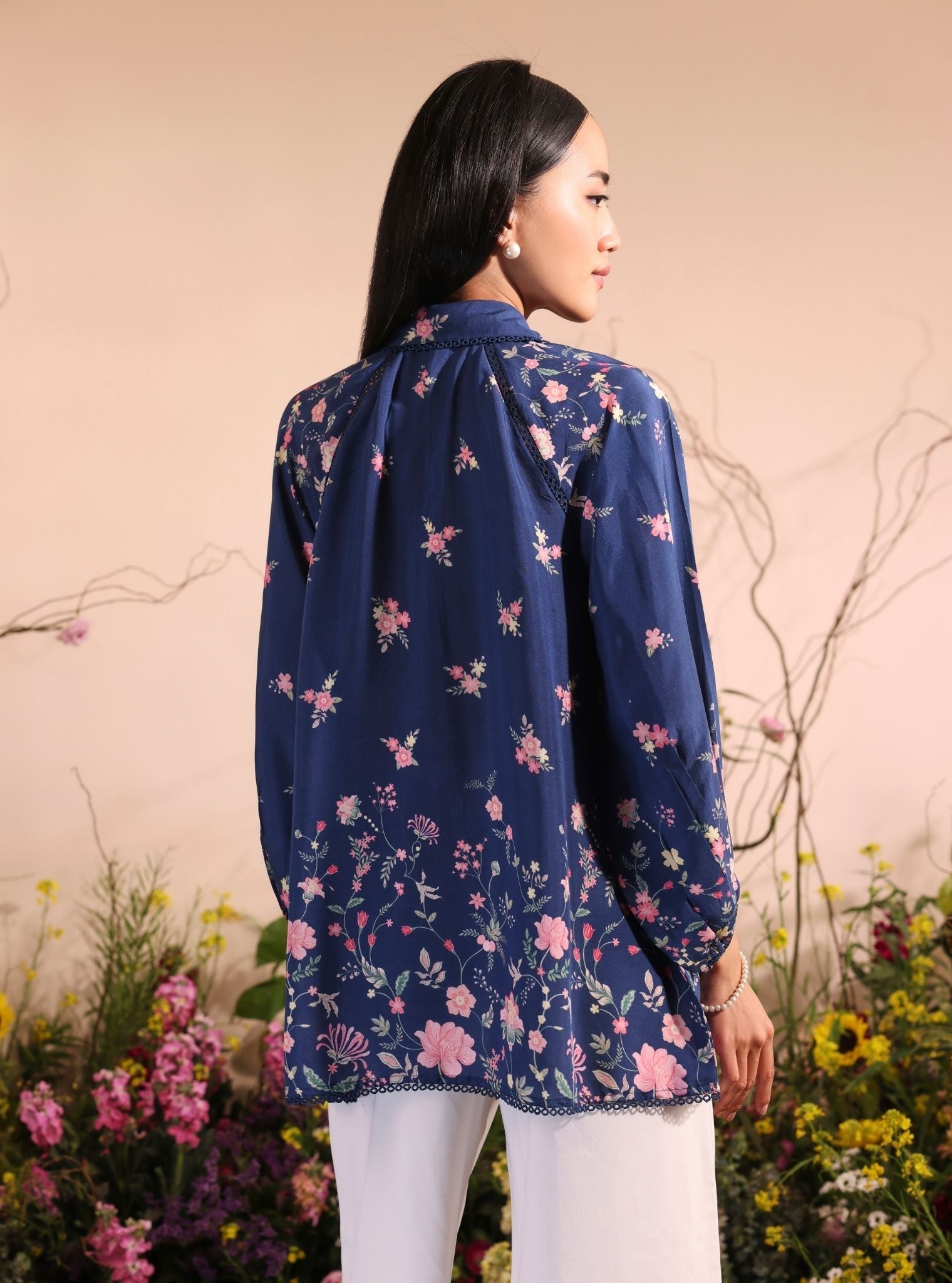 Vesper Lawn Printed Navy Shirt