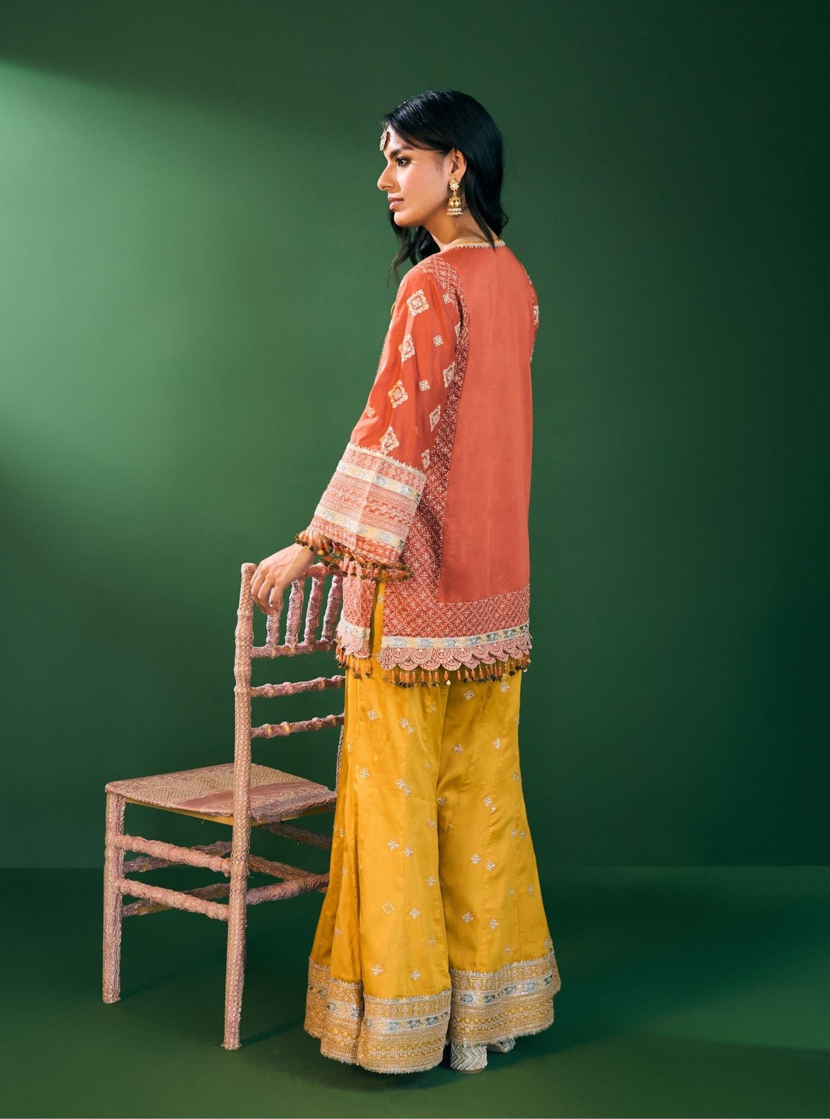 Hira Pima Satin Orange Kurta Set