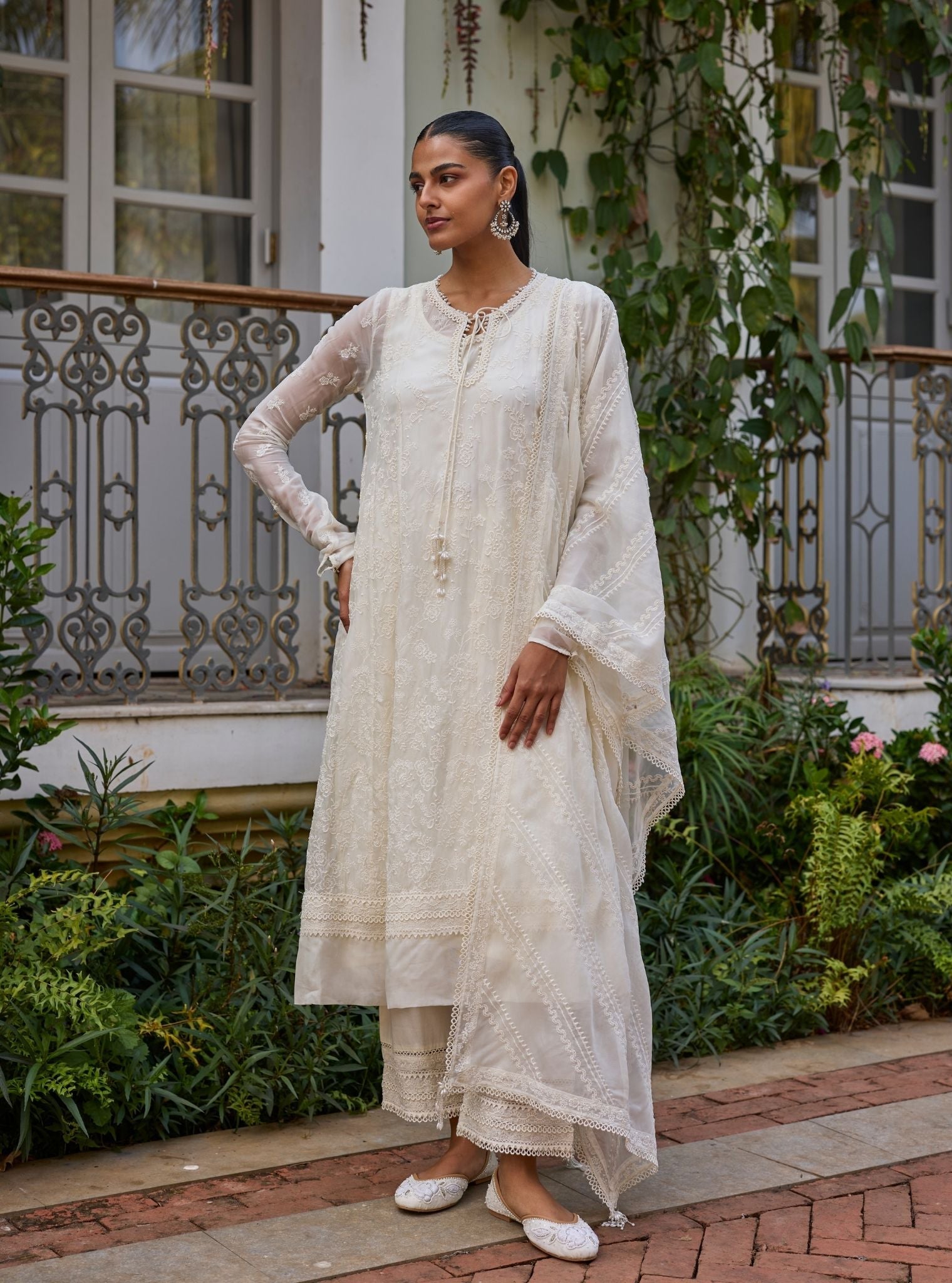 Karoa Organza Off White Anarkali Set