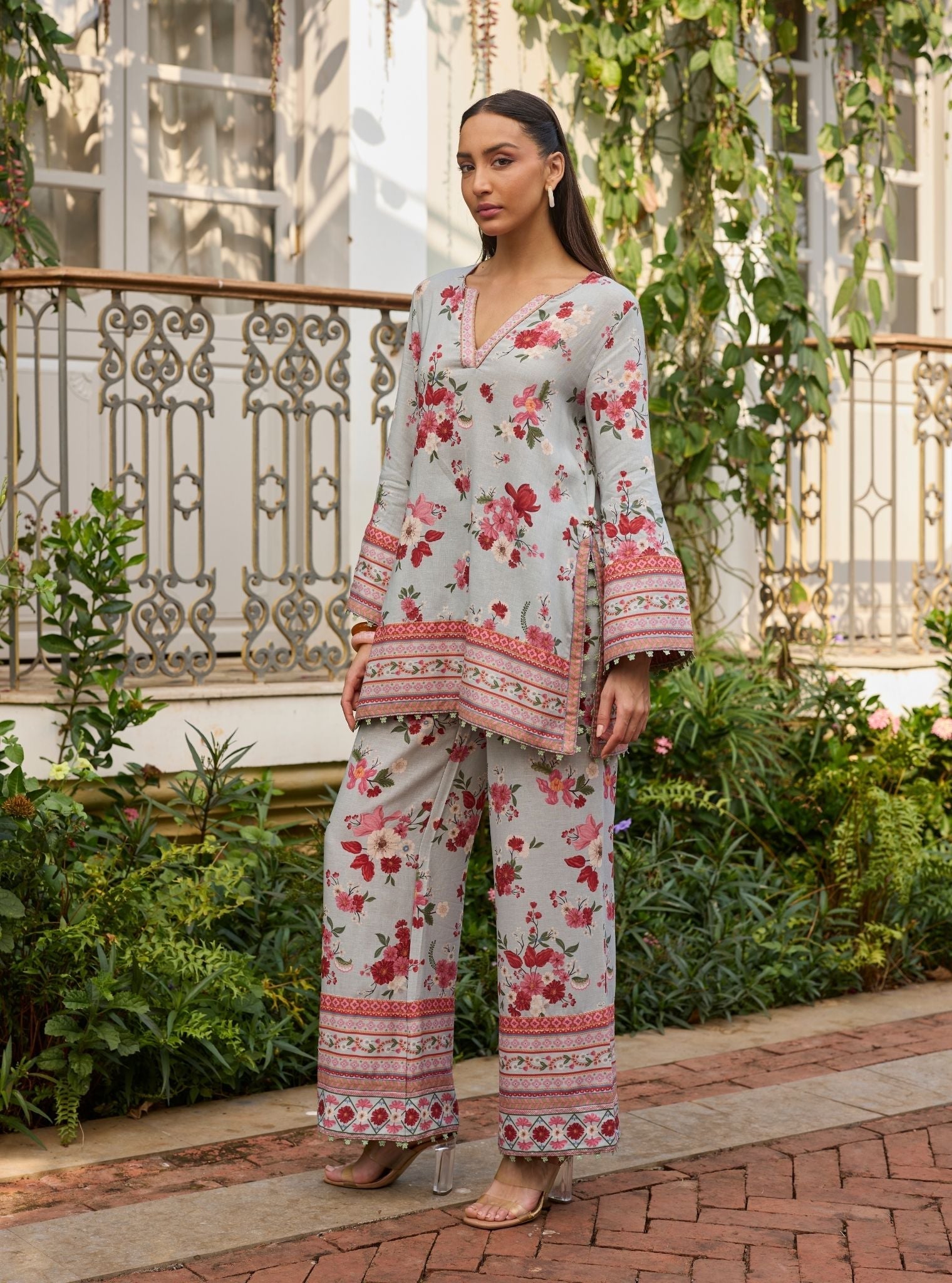 Aelani Linen Printed Blue Top Set