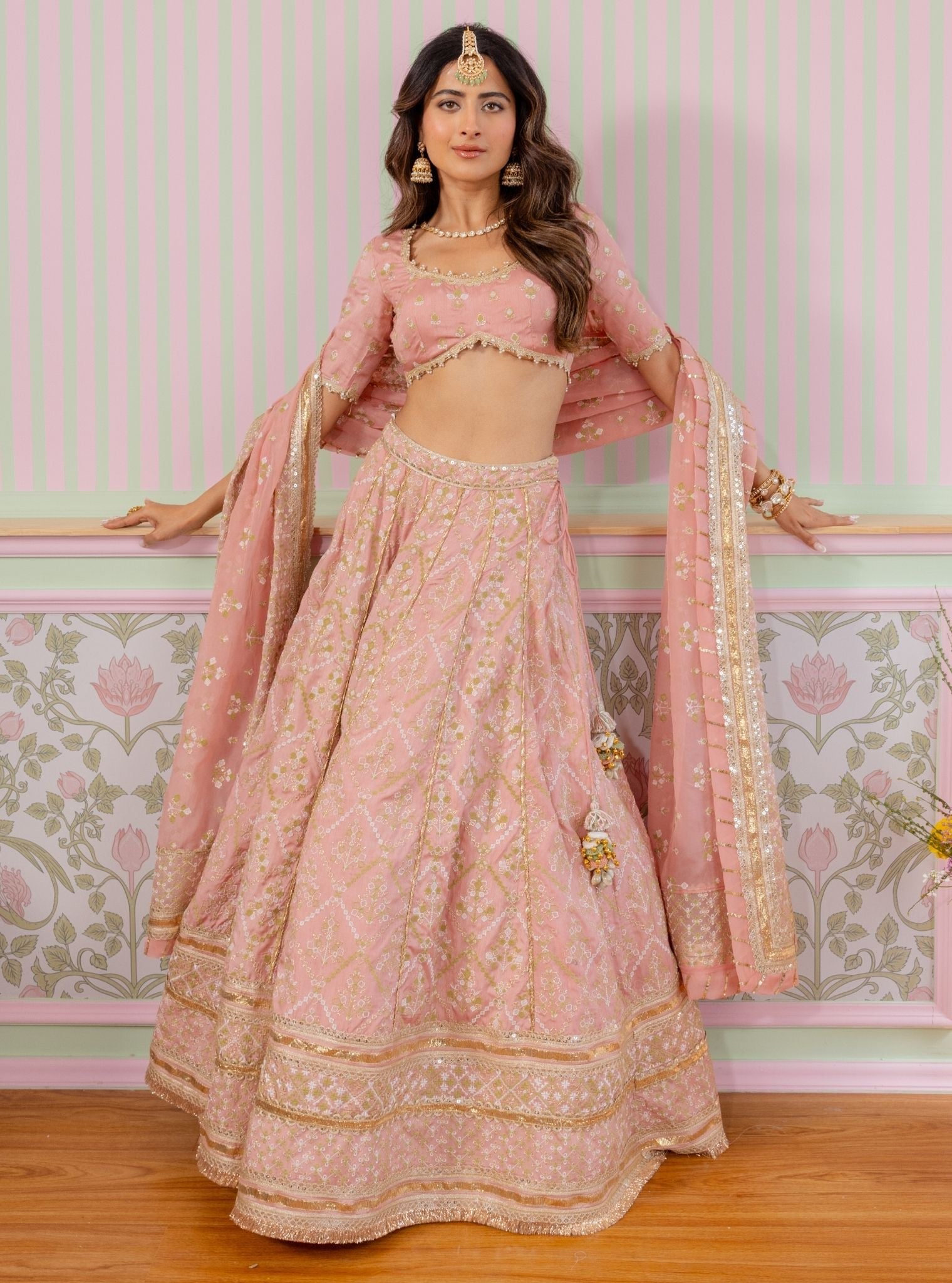Mulmul Bemberg Silk Anton Pink Lehenga