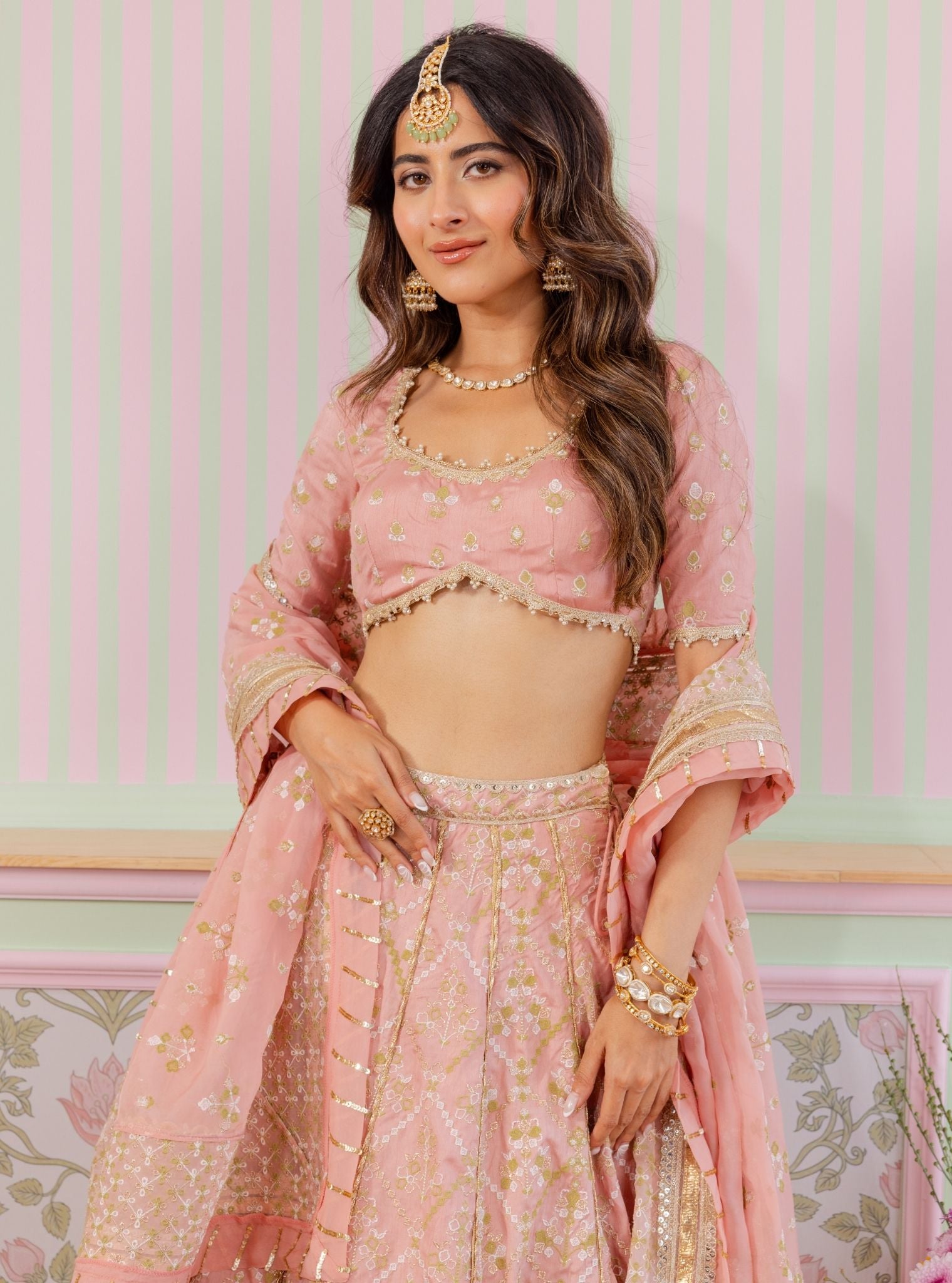 Mulmul Bemberg Silk Anton Pink Lehenga