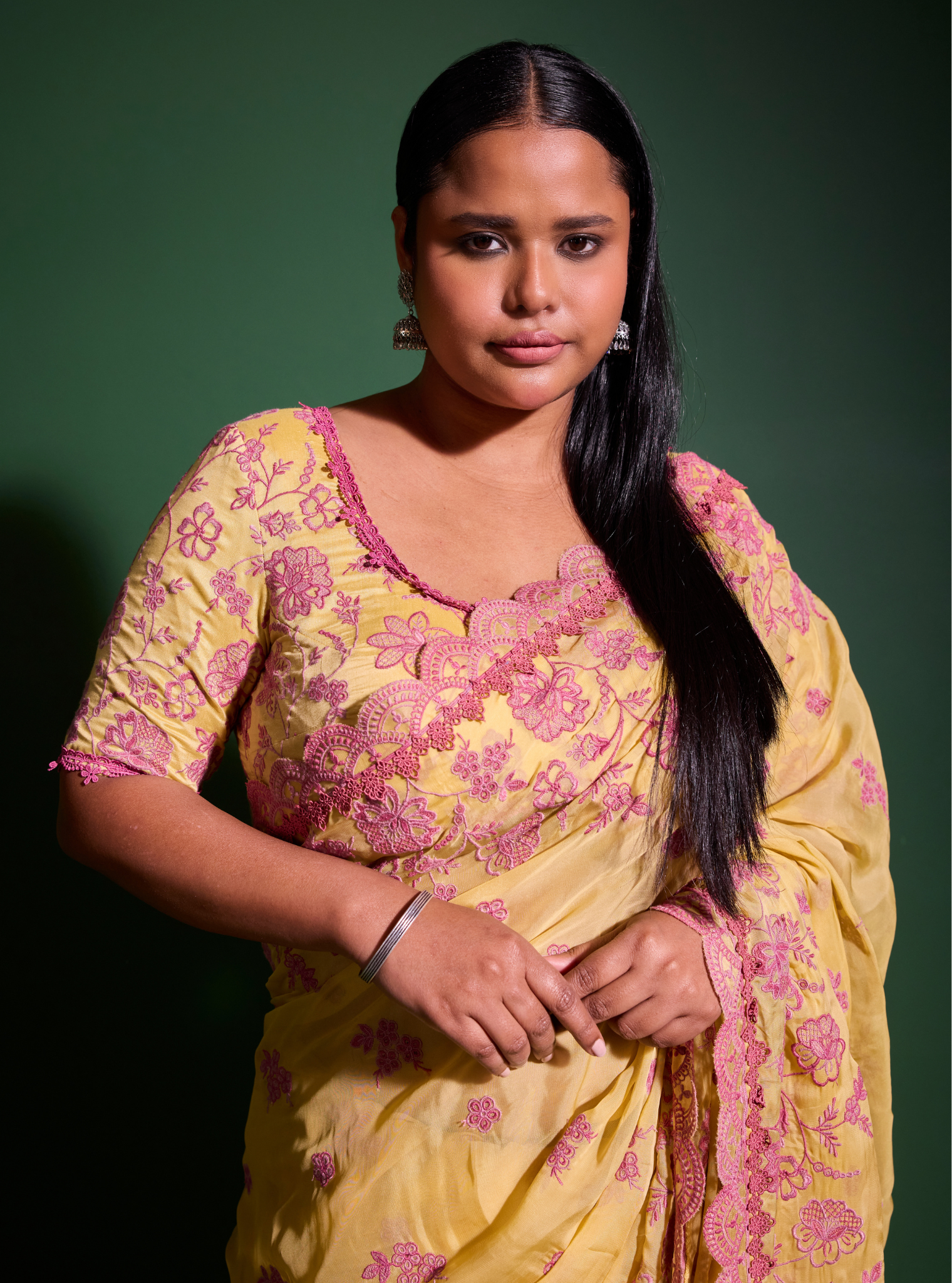 Mulmul Organza Chia Yellow Saree