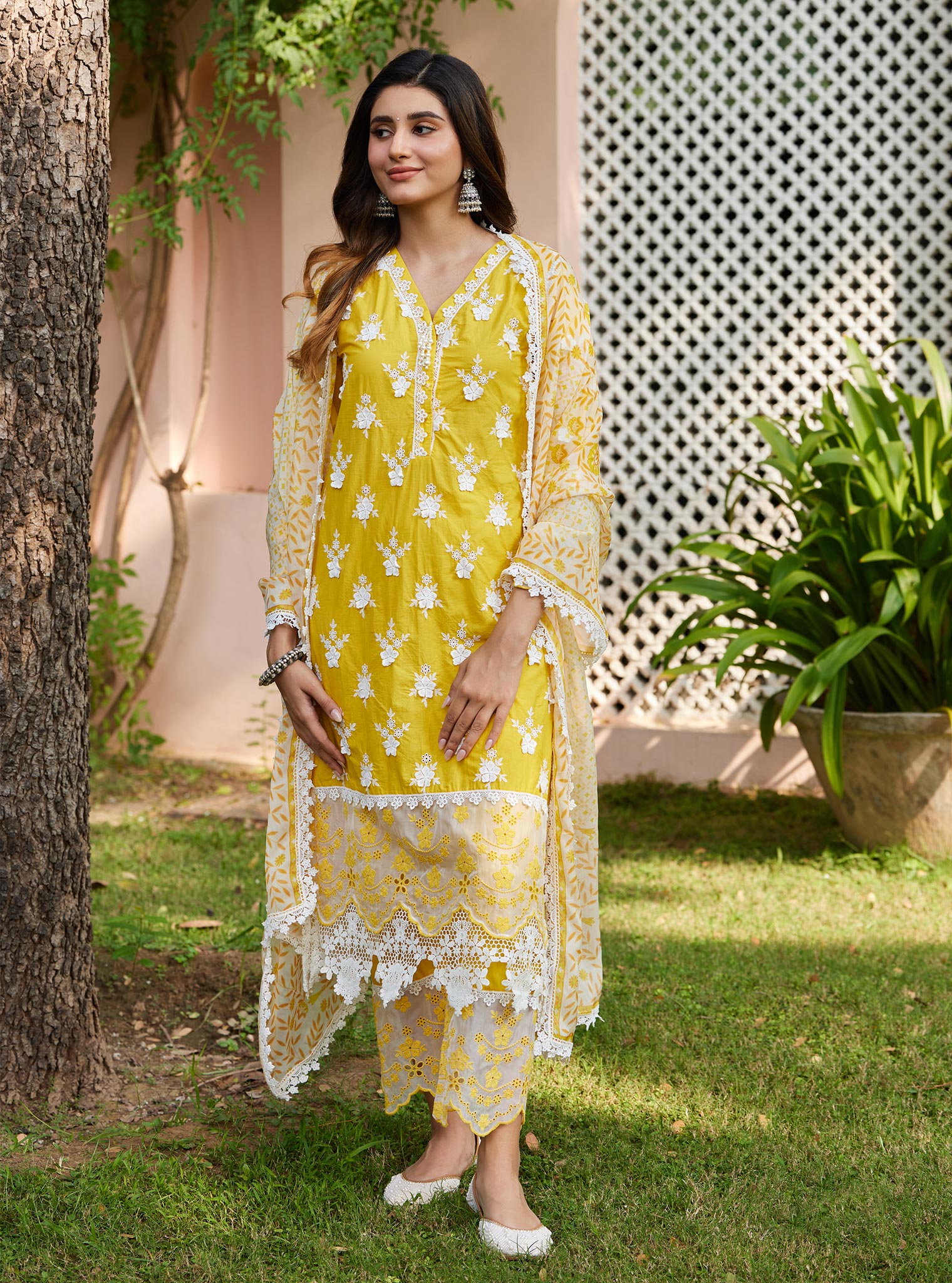 Mulmul Supima Cotton Reeva Yellow Kurta