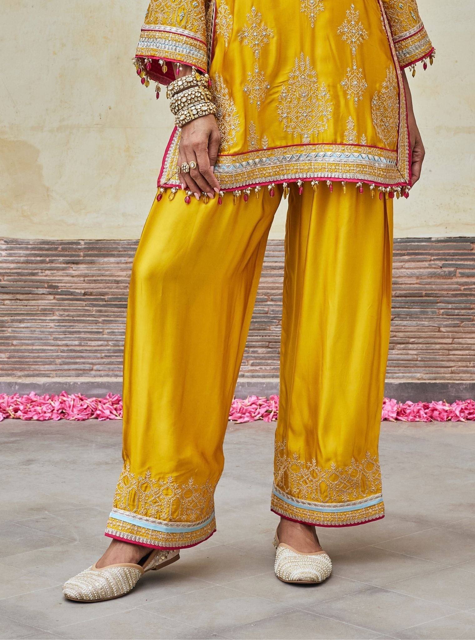 Jaani Cupro Satin Mustard Kurta Set