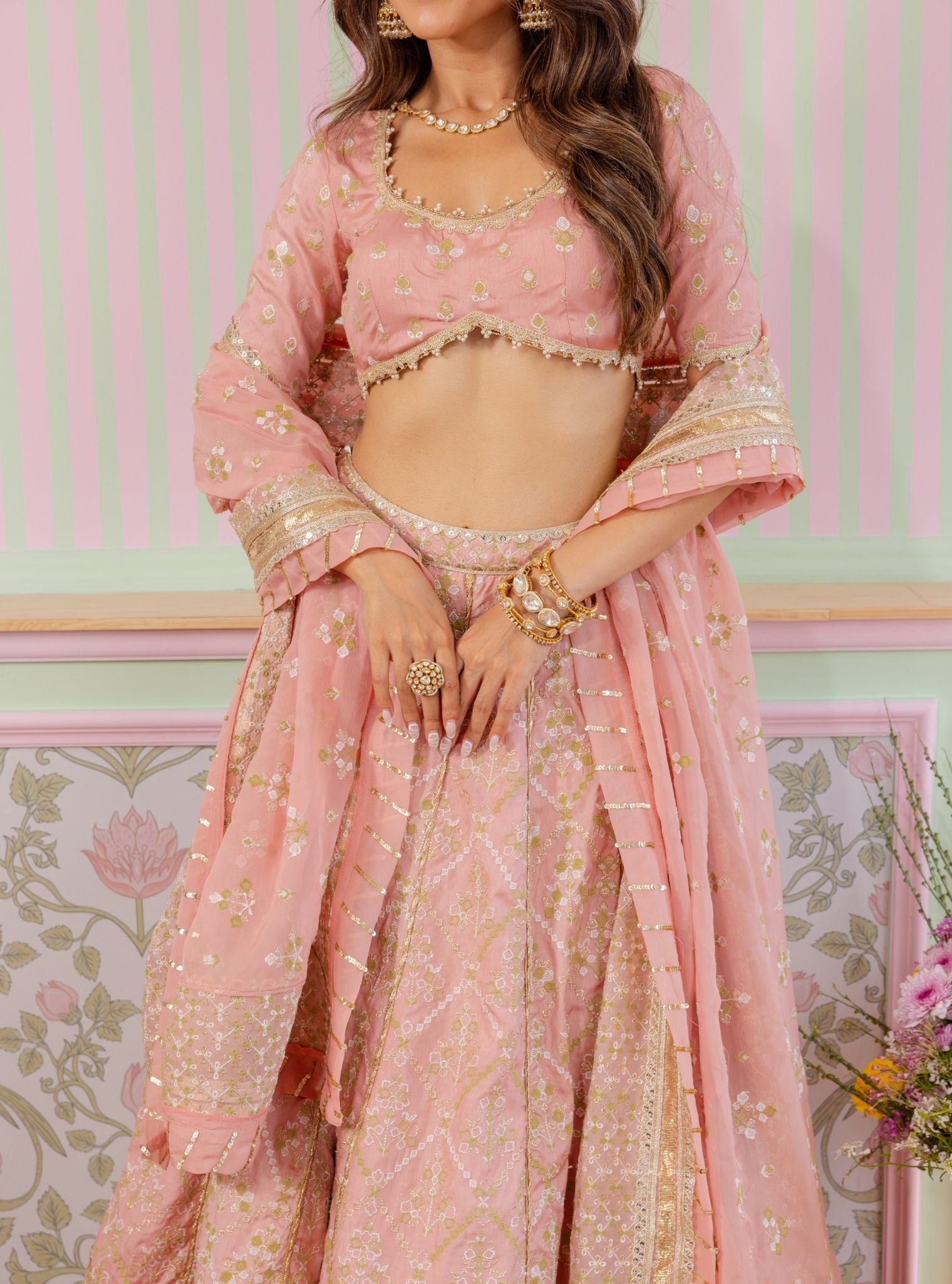 Mulmul Bemberg Silk Anton Pink Lehenga