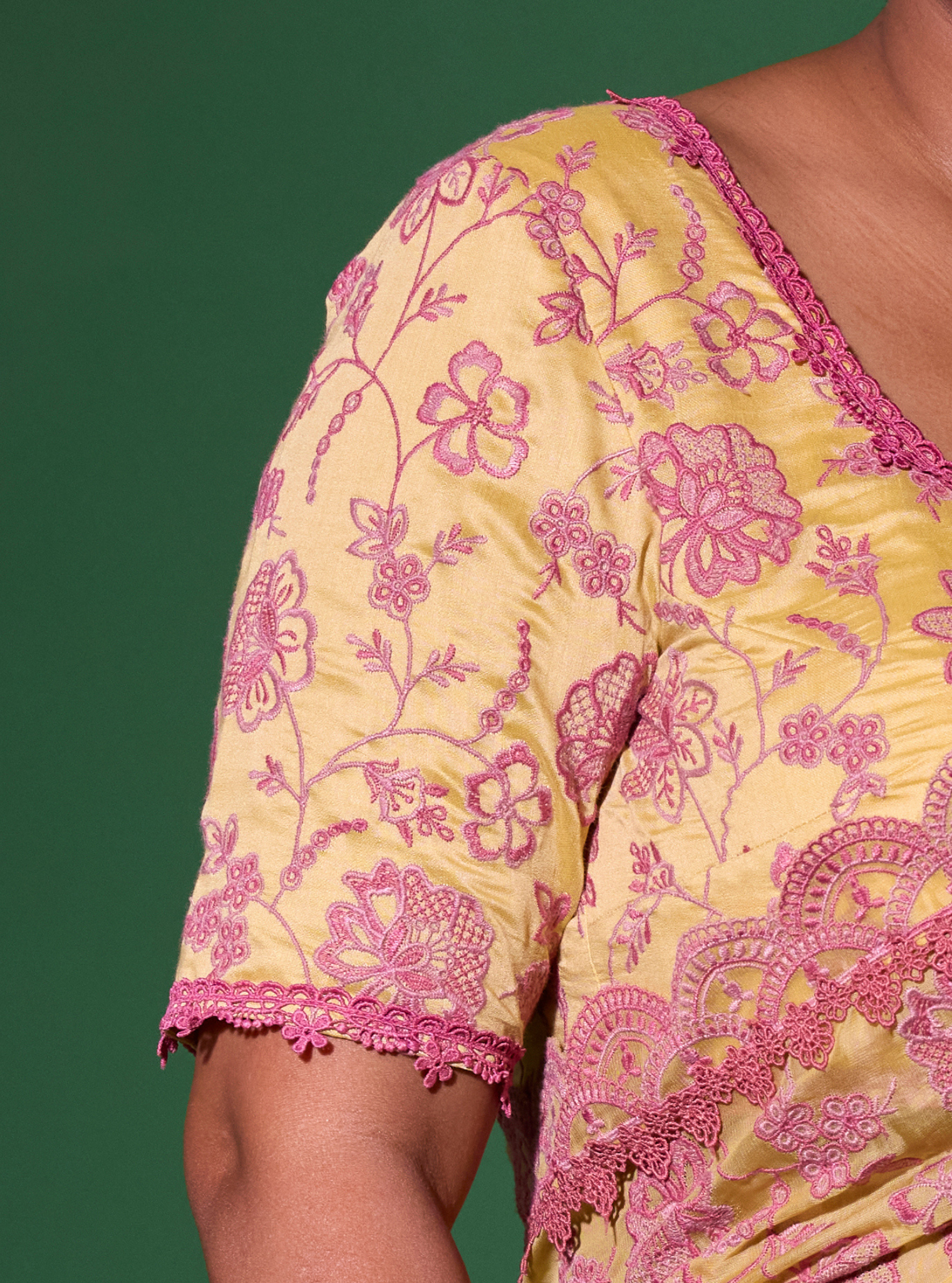 Mulmul Organza Chia Yellow Saree