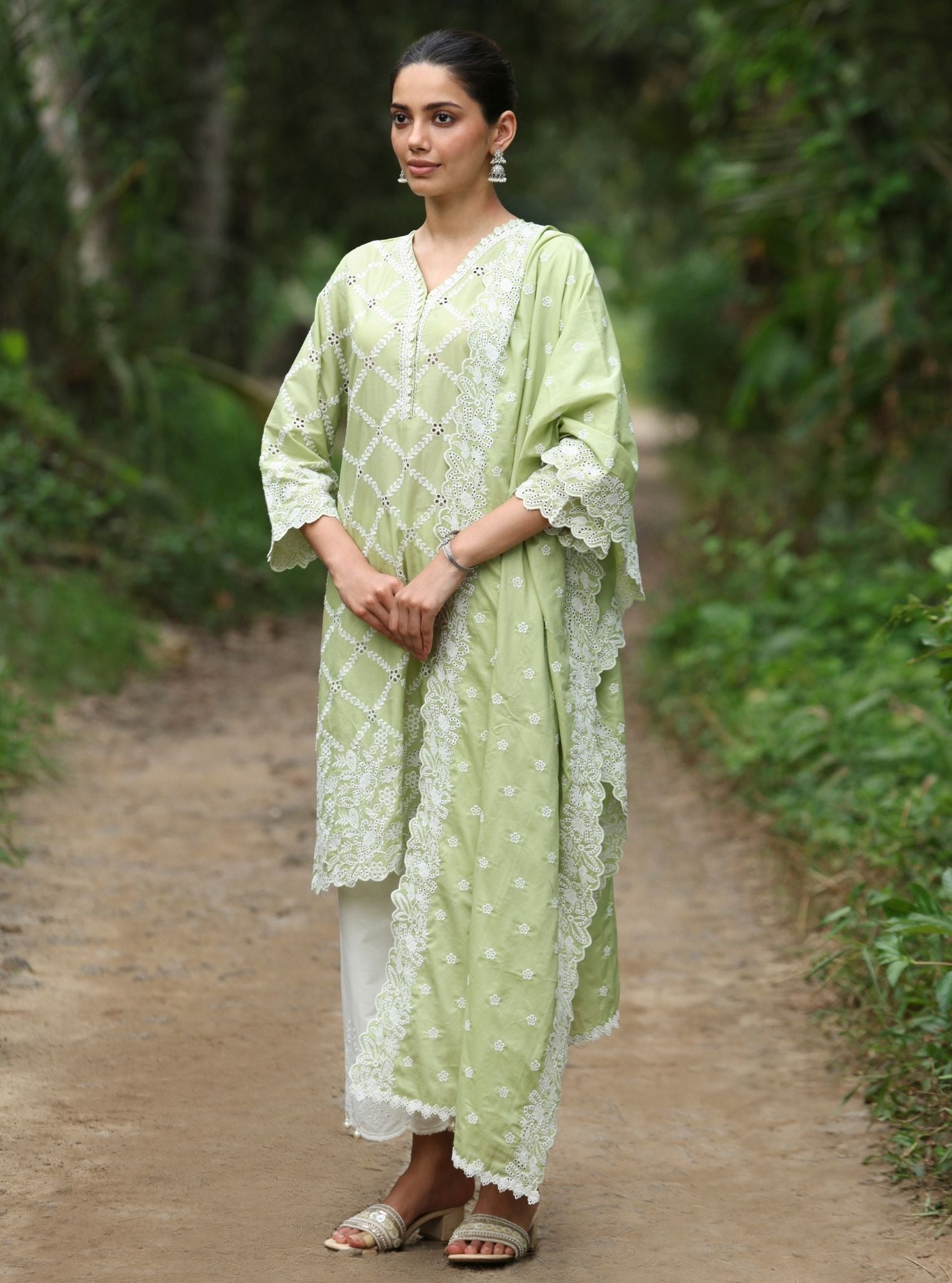 Mulmul Supima Cotton Alohi Light Green Dupatta