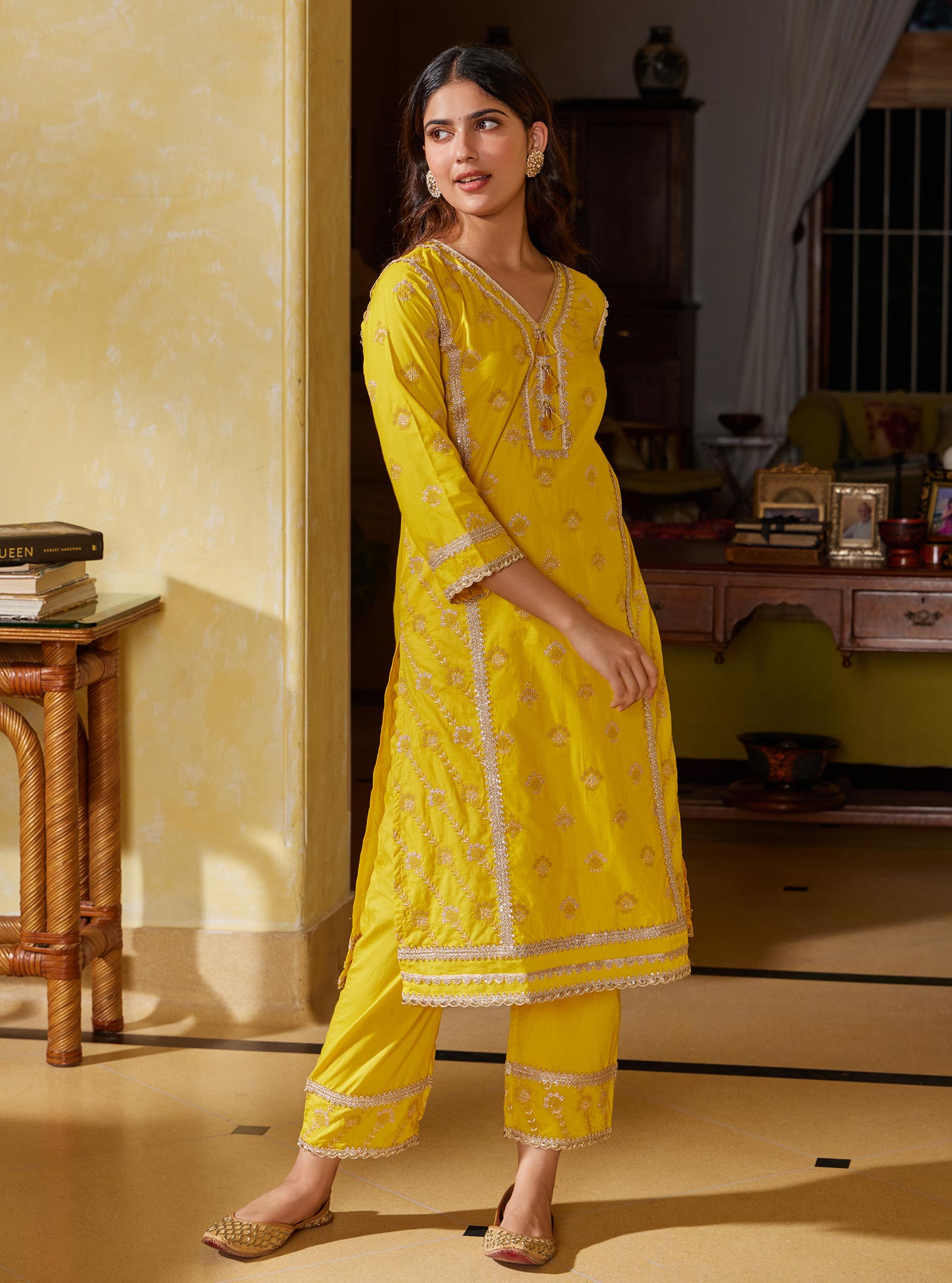 Mulmul Supima Cotton Titli Yellow Kurta