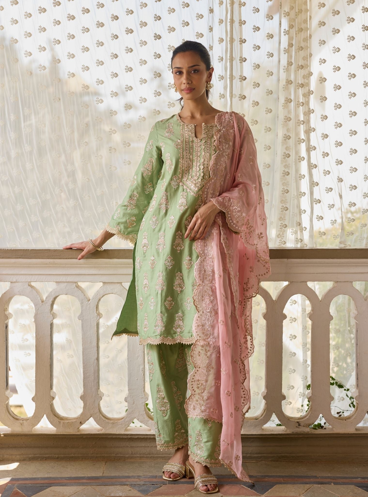 Intira Pima Satin Green Kurta Set