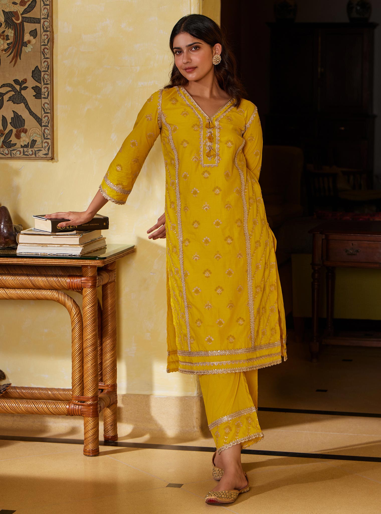 Mulmul Supima Cotton Titli Yellow Kurta