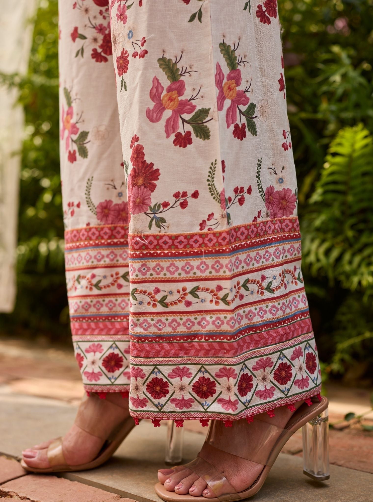 Aelani Linen Printed Off White Top Set