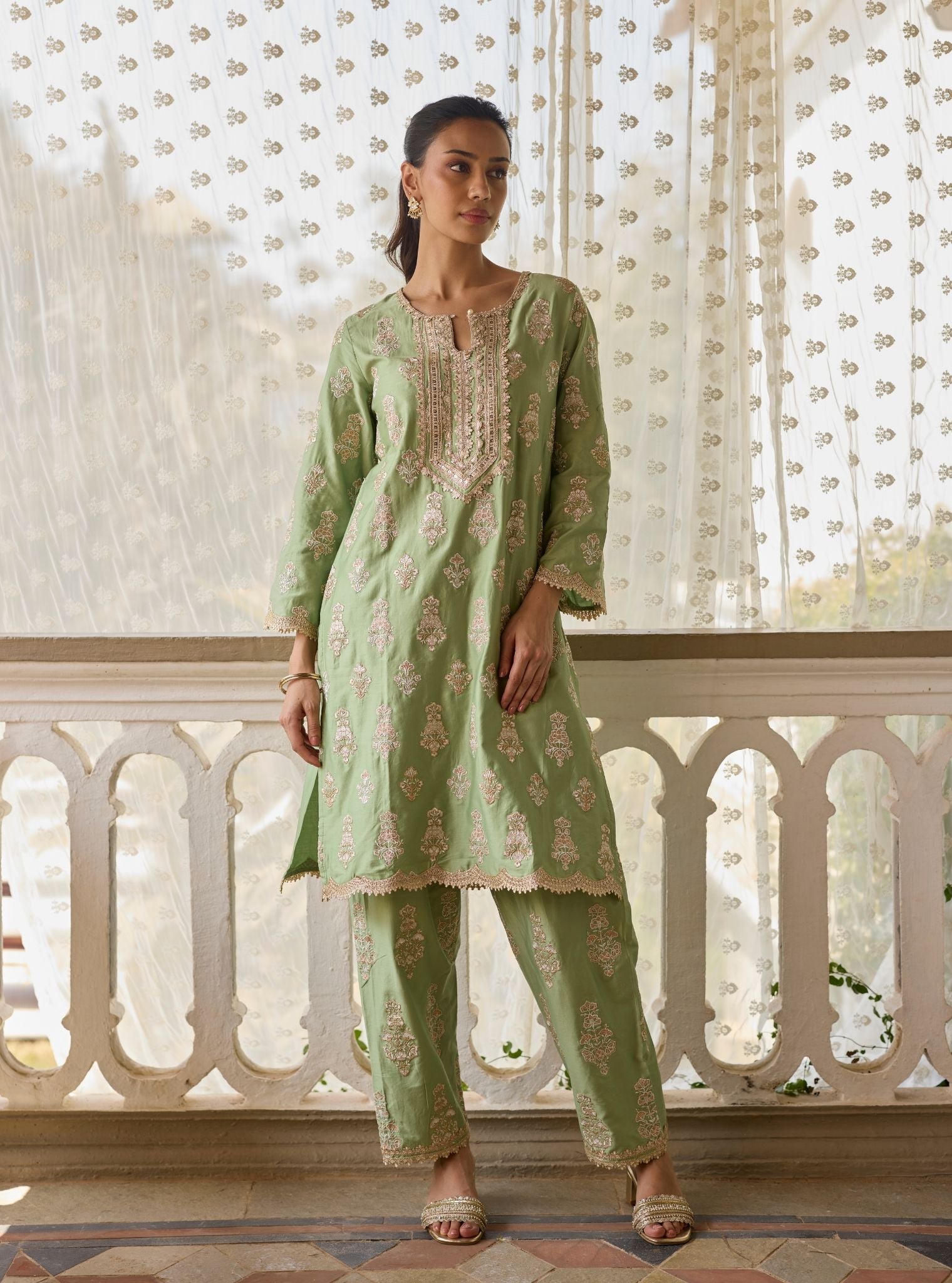 Intira Pima Satin Green Kurta Set