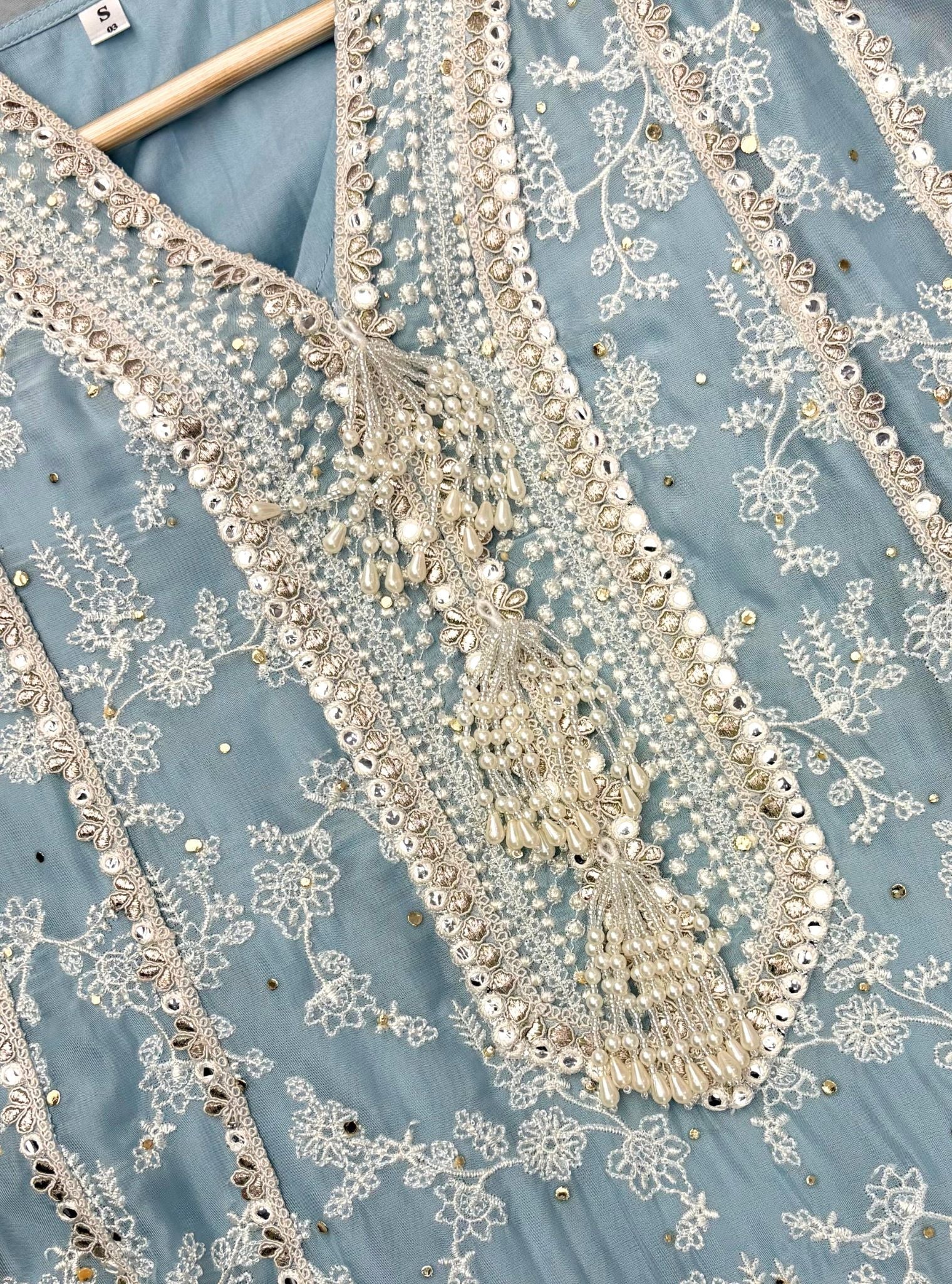 Rupa Organza Blue Anarkali Kurta with Pima Satin Blue Pant Set