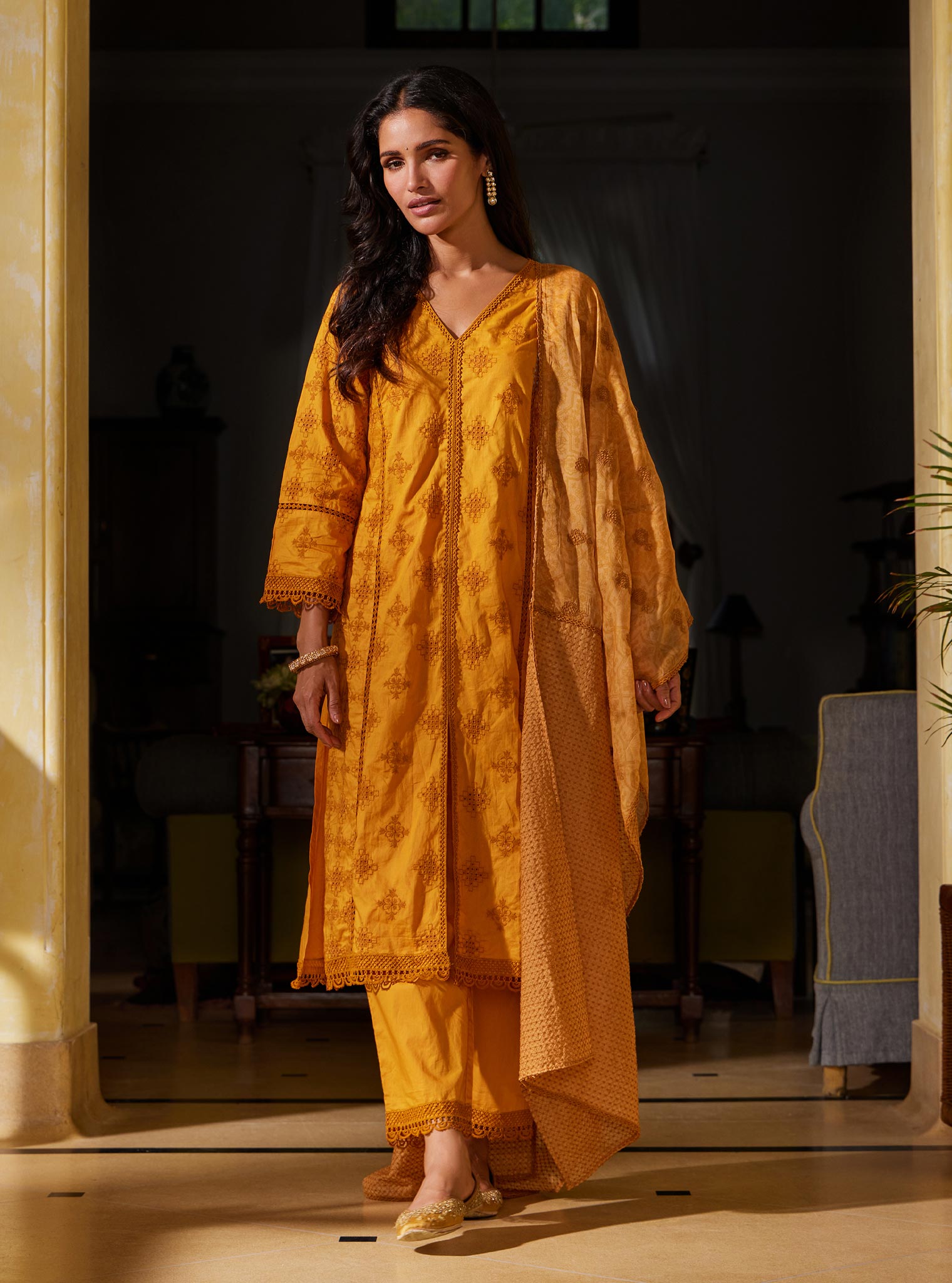 Mulmul Supima Cotton Seher Orange Kurta