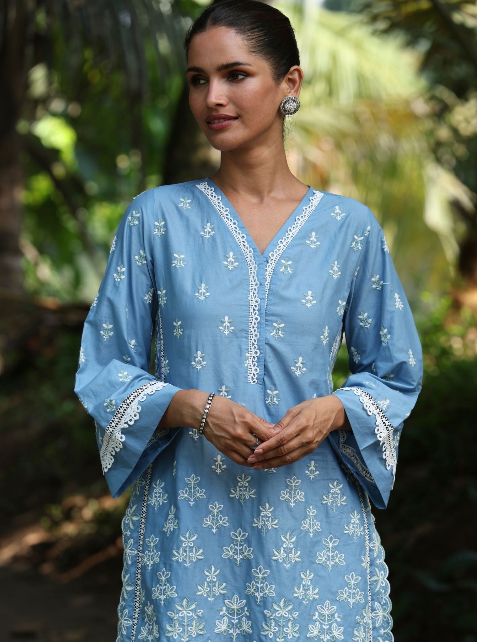 Mulmul Cotton Rith Denim Kurta With Mulmul Cotton Rith Denim Pant