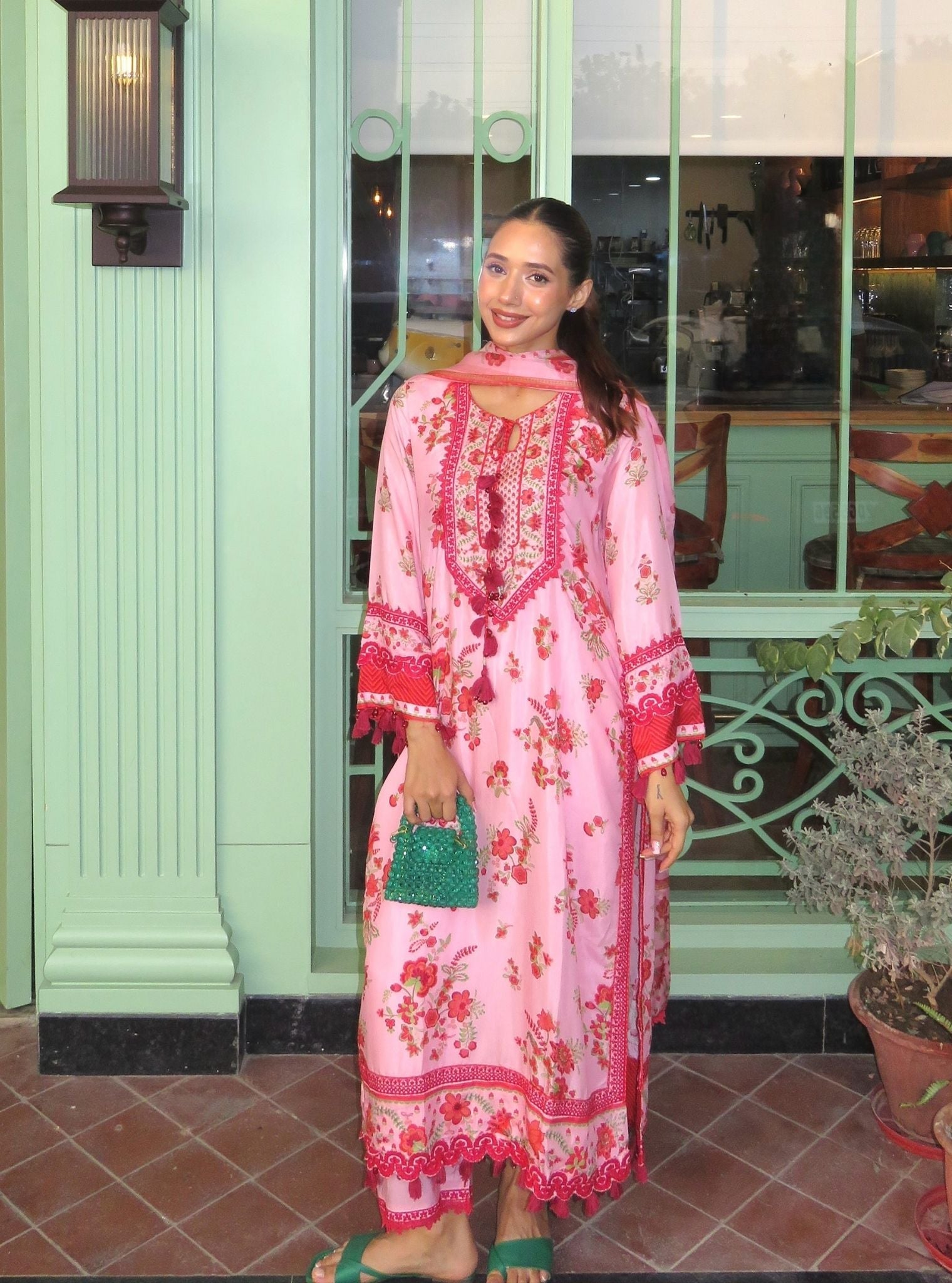 Suvi Lawn Printed Red Kurta Set